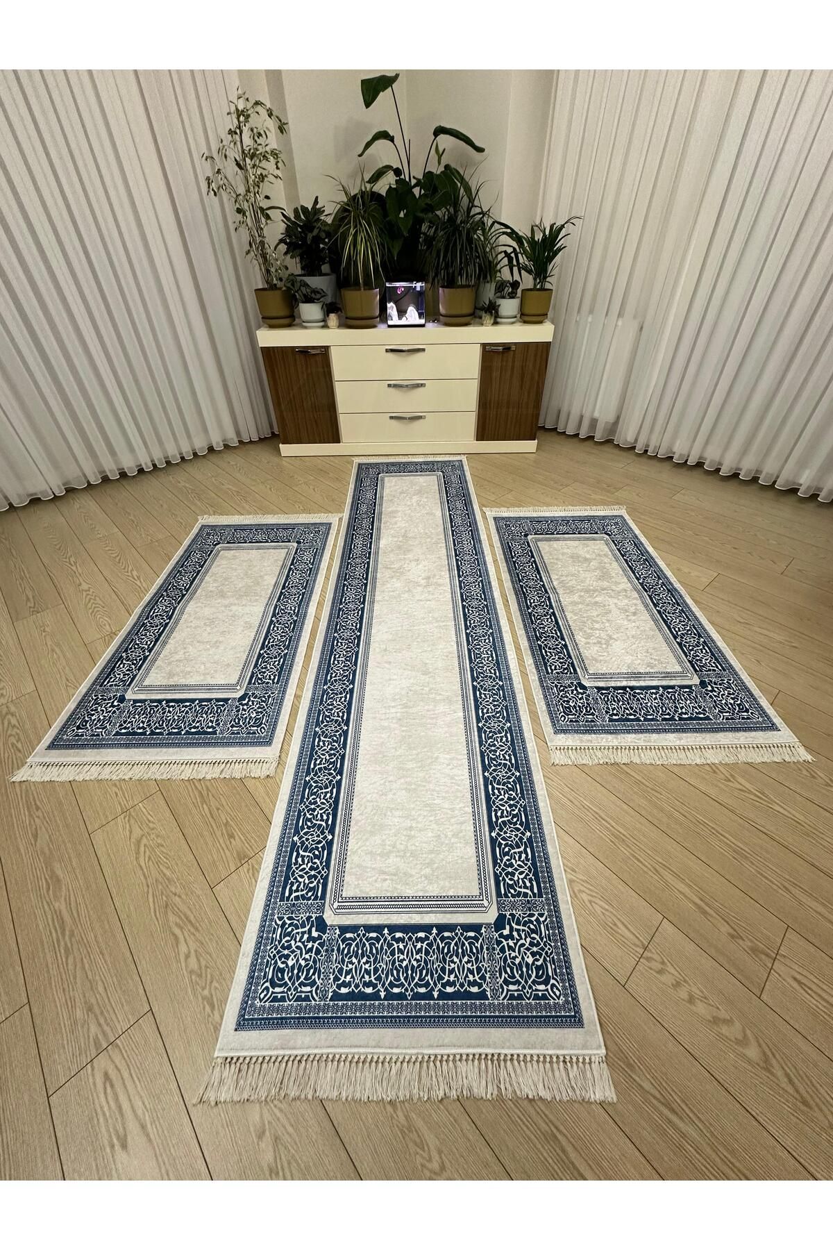 MODKLAS Kaymaz Taban 3 'lü Yatak Odası Halı Takımı 2 Adet 80x150 cm 1 Adet 80x300 cm