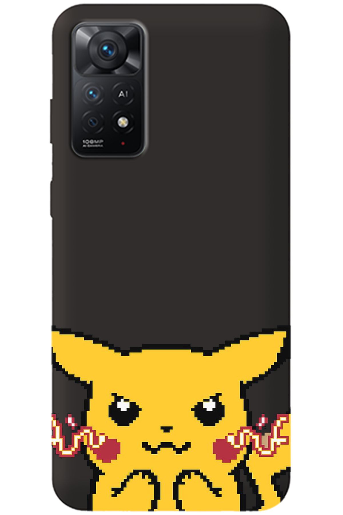 WANNA PROTECT Xiaomi Redmi Note 11 Pro Siyah İçi Kadife Pika Pixel Desenli Silikon Telefon Kılıfı