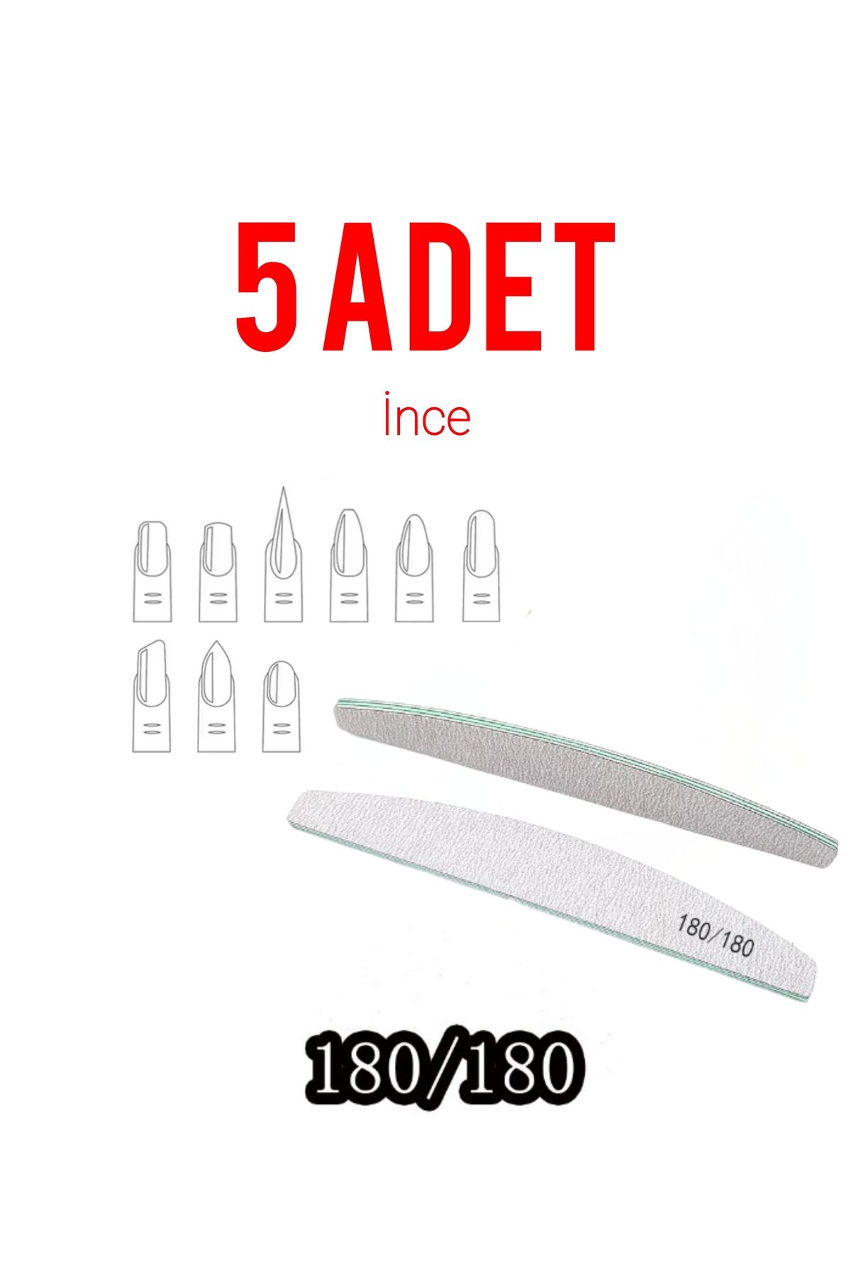 Beauty Box 5 Adet Profesyonel Tırnak Törpüsü Yarım Ay Kolay Tutuş Ergonomik Tasarım İnce #180 Grit