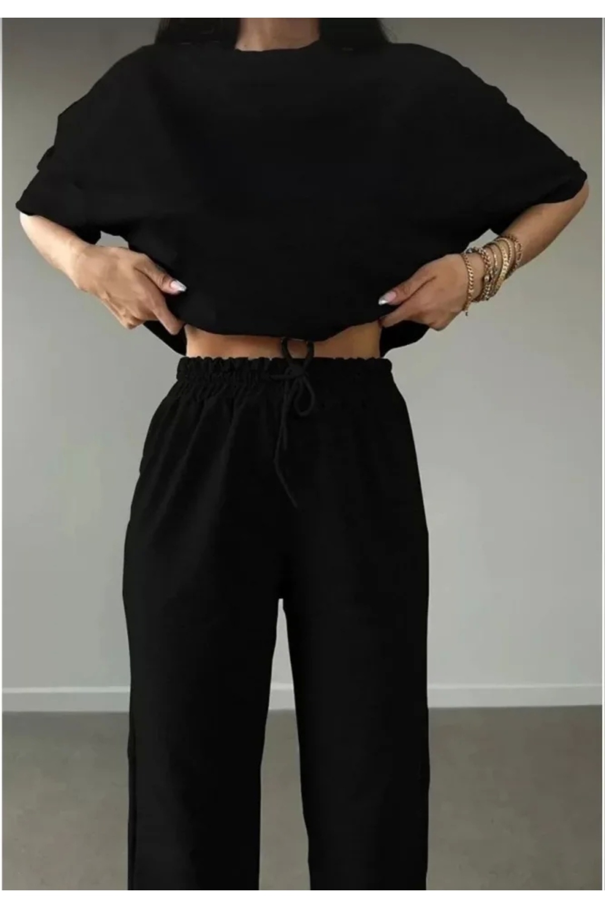 nedo7-Unisex Flat T-Shirt and Tracksuit Set - Black 4