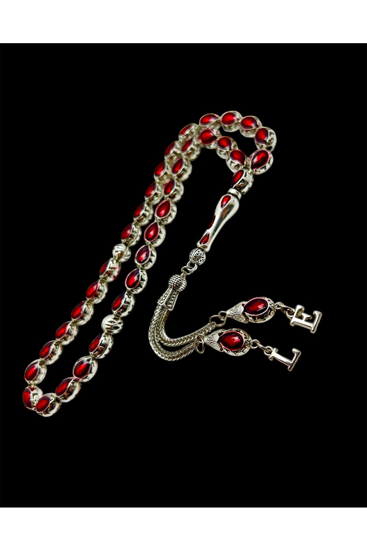 KANUNİ TESBİH-Red Enamel Embroidered Letter Metal Rosary, Letter Rosary, Gift Rosary, Men's Rosary 3