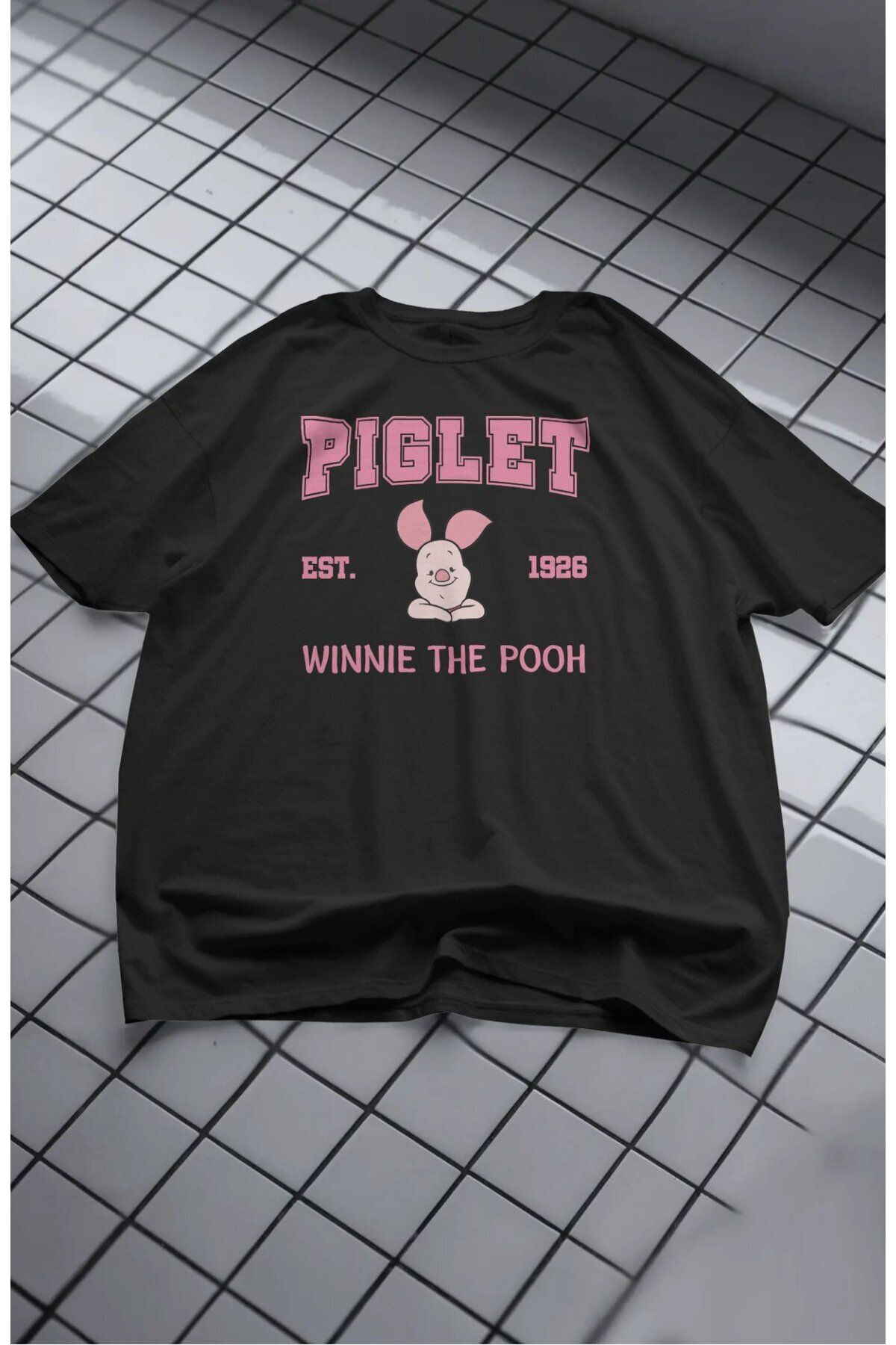 CNGZSHOP Unisex Domuz Piglet Baskılı Tişört, Oversize Winnie The Pooh Çizgi Film Temalı T-Shirt