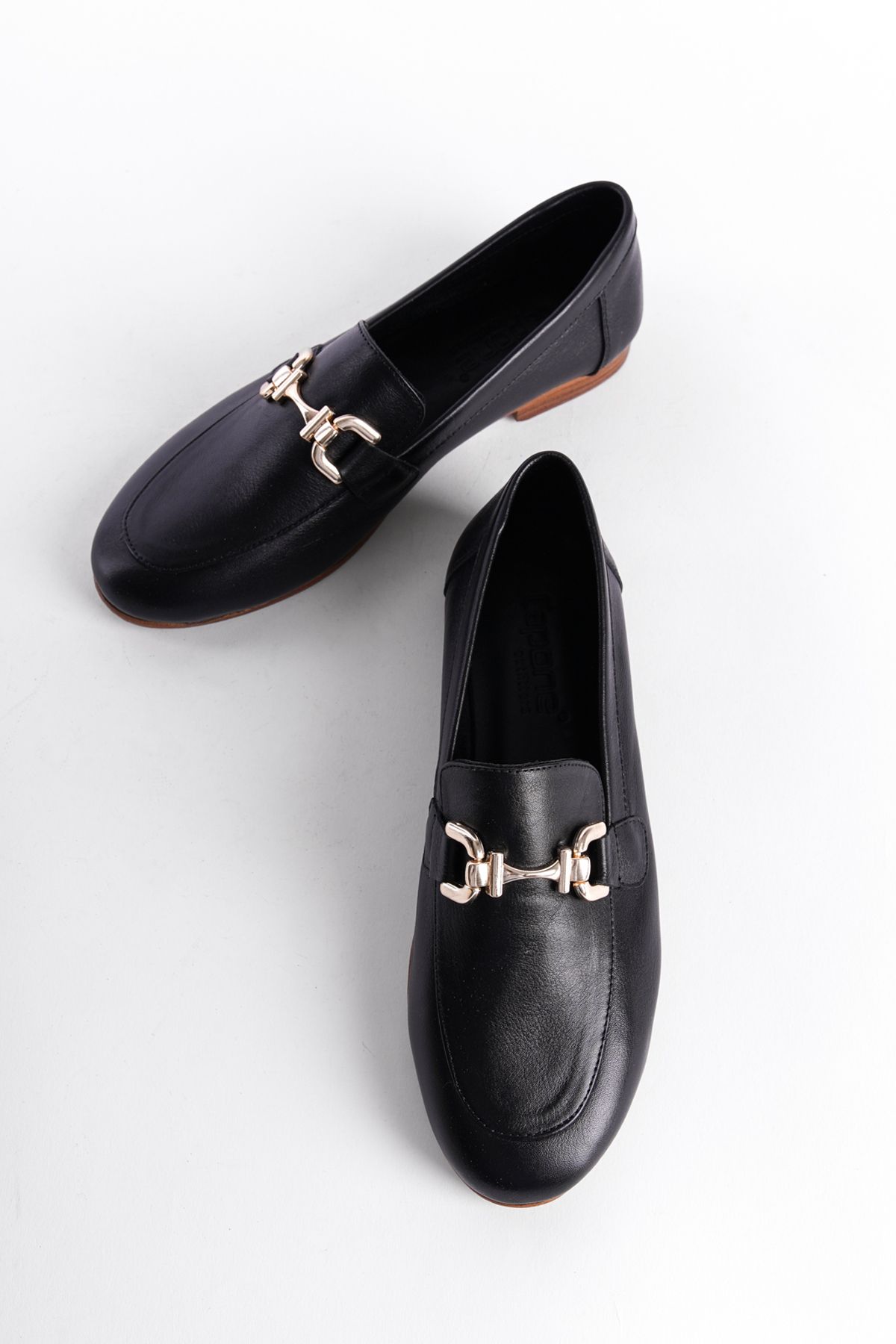 لوفر مشکی زنانه طلای طلایی سیاه چرمی واقعی Capone Outfitters