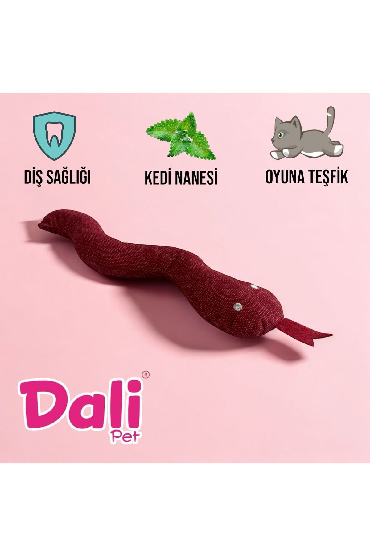 Dalipet Kediler İçin Yılan Desenli Kedi Naneli İçi Elyaflı Dıkkat Çeken 35x5 CM boyutunda