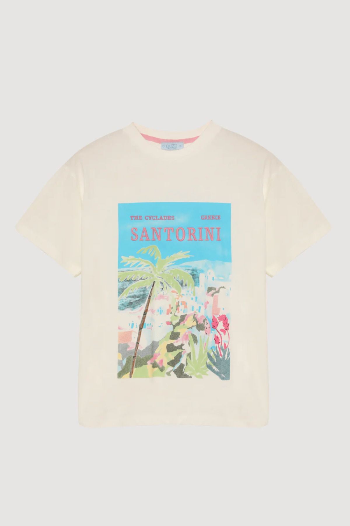 Quzu Santorini Baskılı Oversize T-Shirt