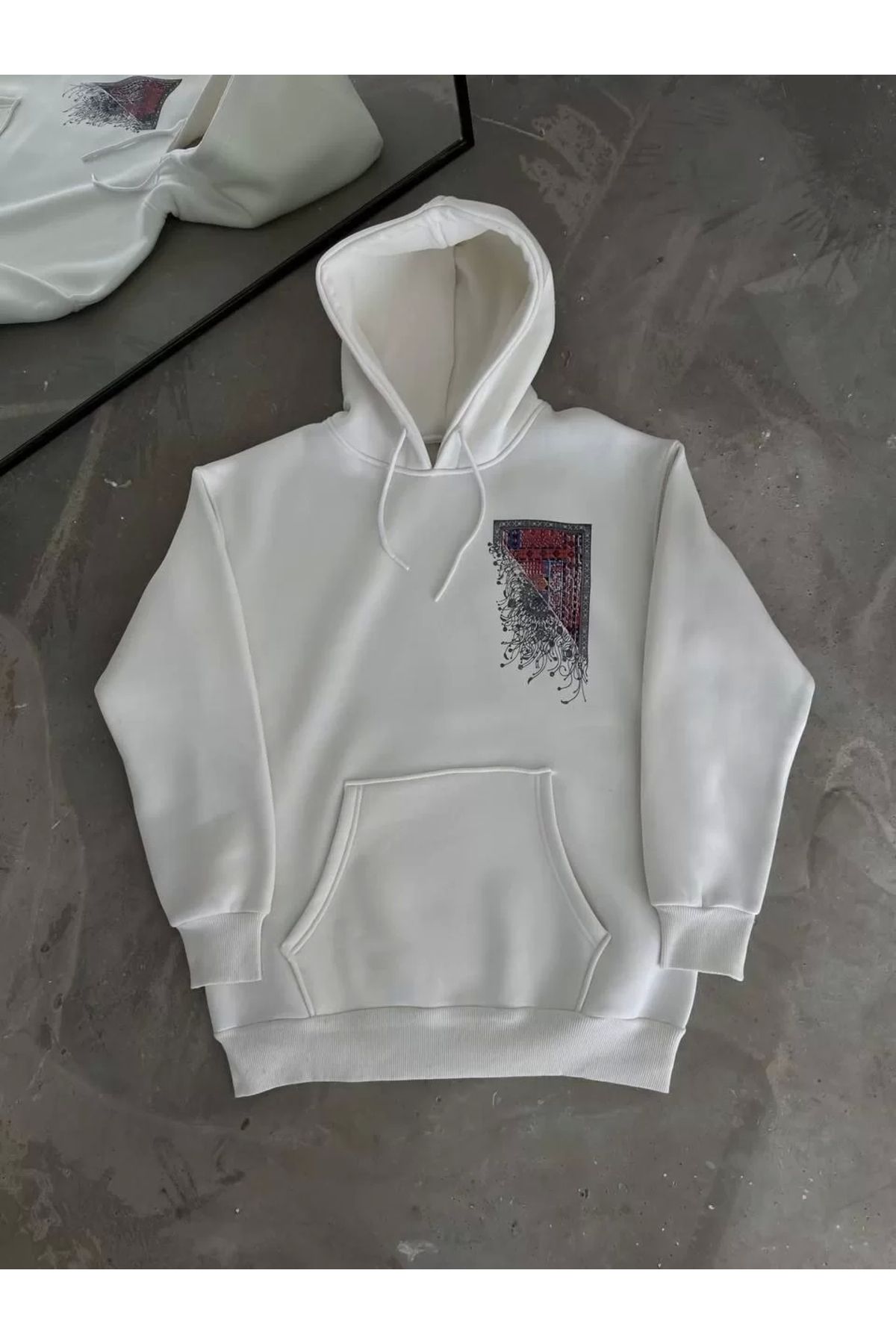 CVS Uzun Kol Kapüşonlu Ön Ve Arka Baskılı SweatShirt - Beyaz