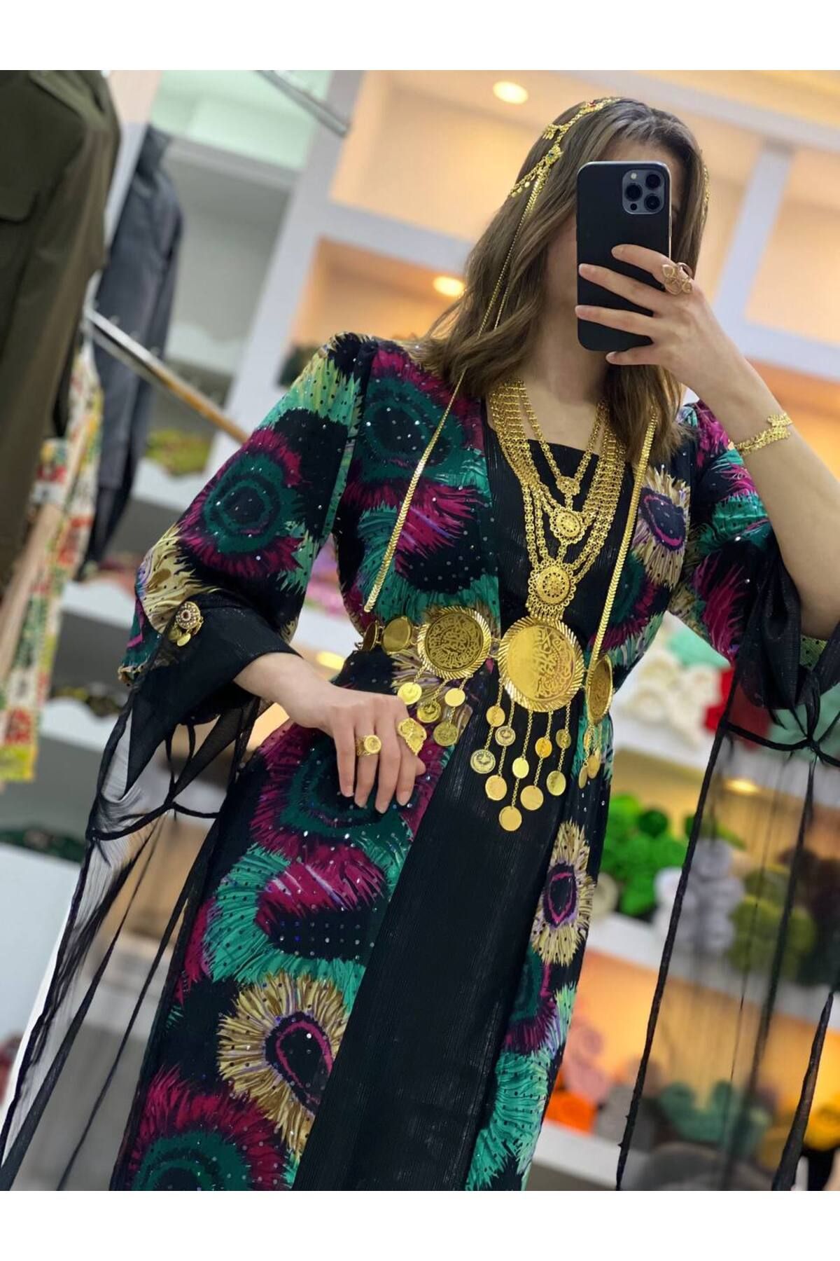 SOLİN YÖRESEL Kadın Yöresel Elbise Düğünlük Kaftan Abiye İki Parça (Görseldeki Aksesuarlar Dahil Değildir)