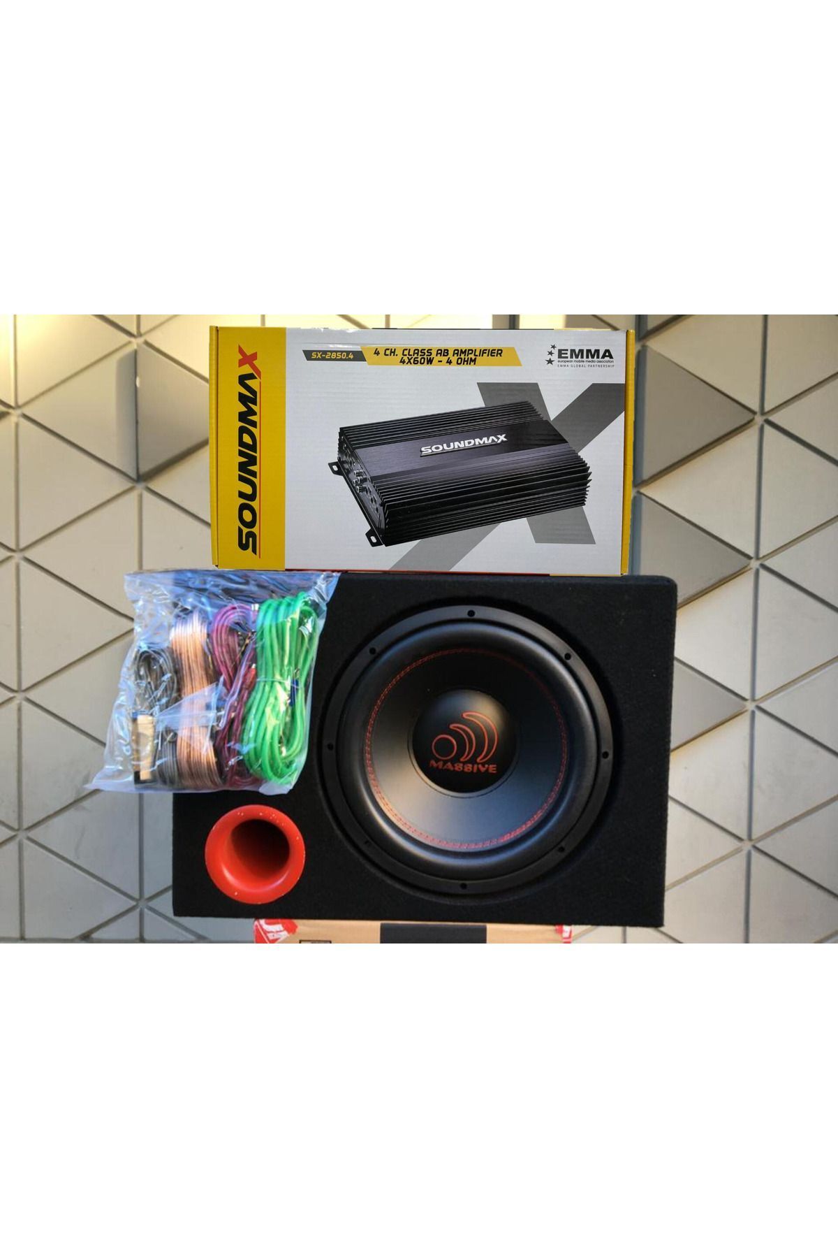 Massive MASSİVE MS-NEO12 30 CM SUBWOOFER BAS 1400W ÇİFT BOBİN + 4KANAL 3000W AMFİ KABLOTK. KABİN
