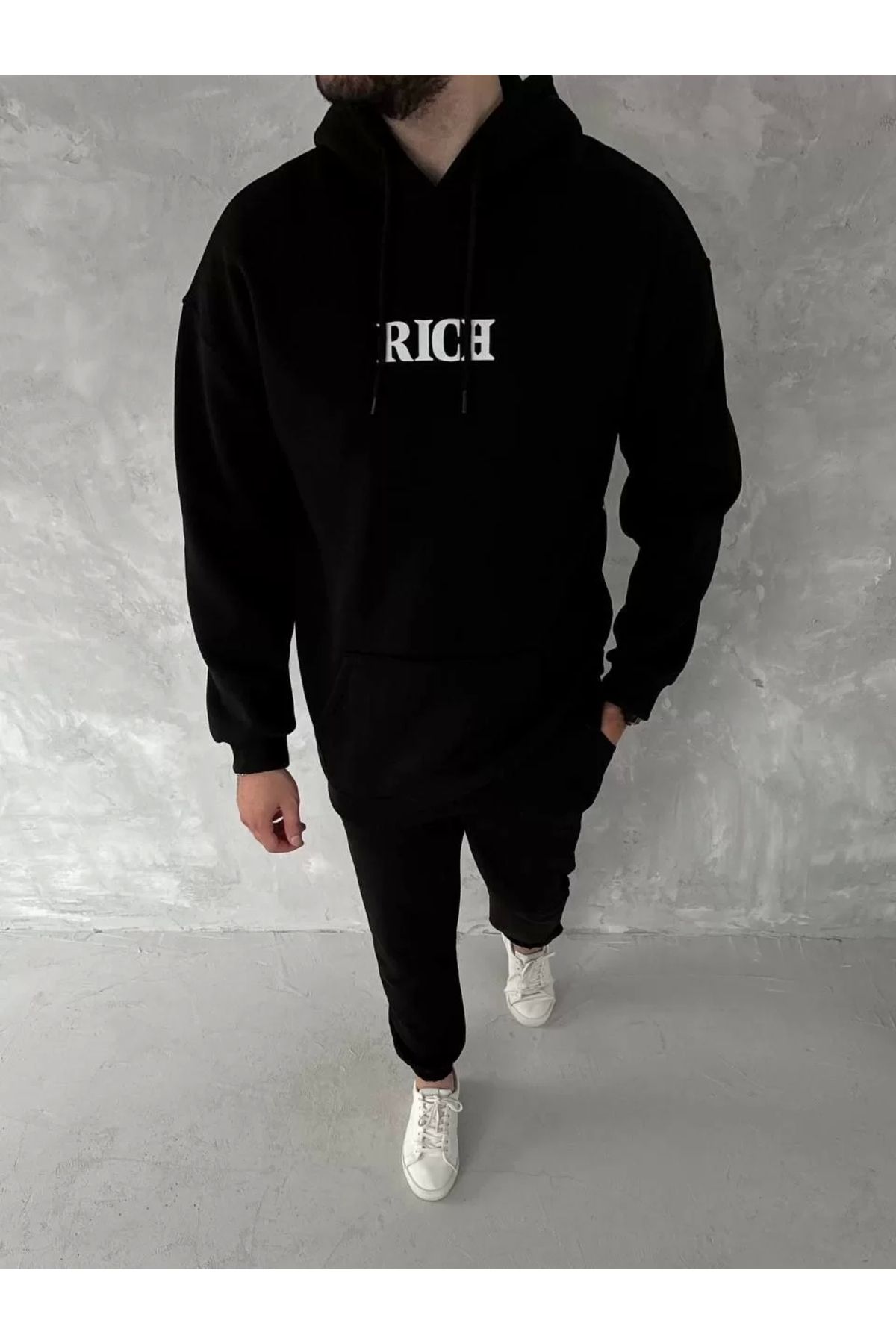 CVS Uzun Kol Kapüşonlu Göğüs Baskılı SweatShirt - Siyah