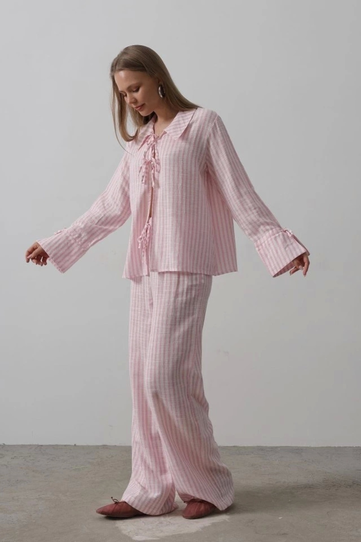 nedo7-Striped Tie Trousers Suit - Pink 3