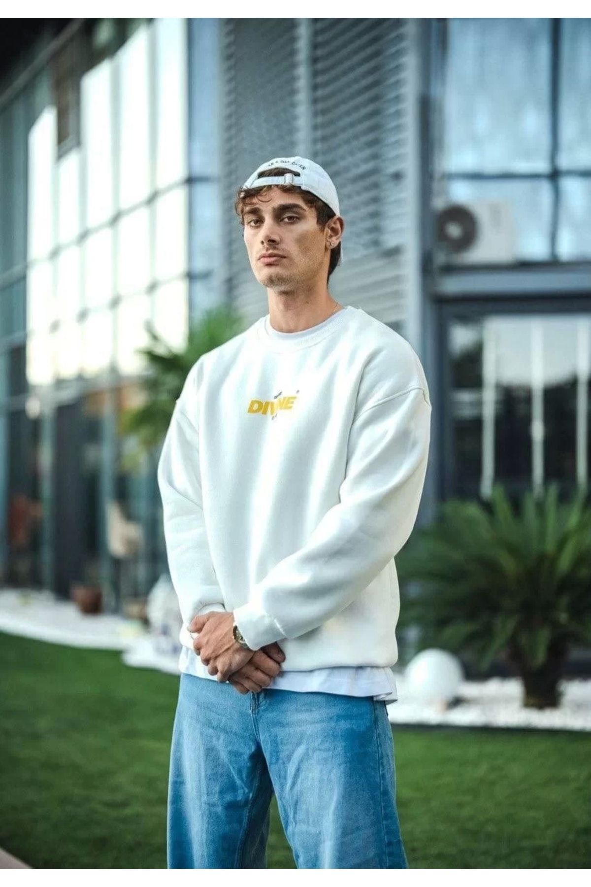 CVS Kışlık Bisiklet Yaka Baskılı SweatShirt - Beyaz