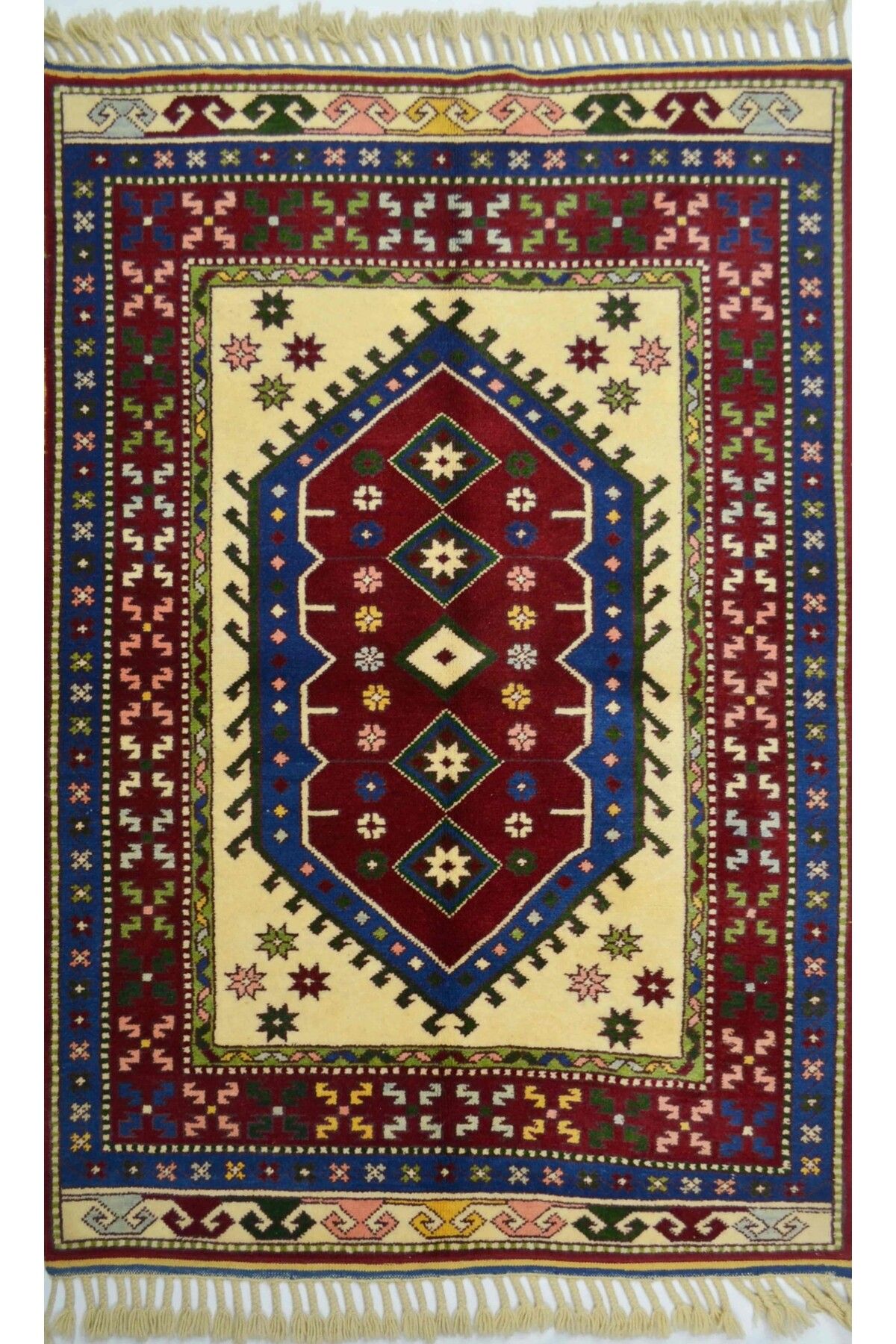 Handmade Orijinal Sümerbank Yörük Halısı Bej, Lacivert ve Bordo Renk 104x152 cm (1.58 m²)