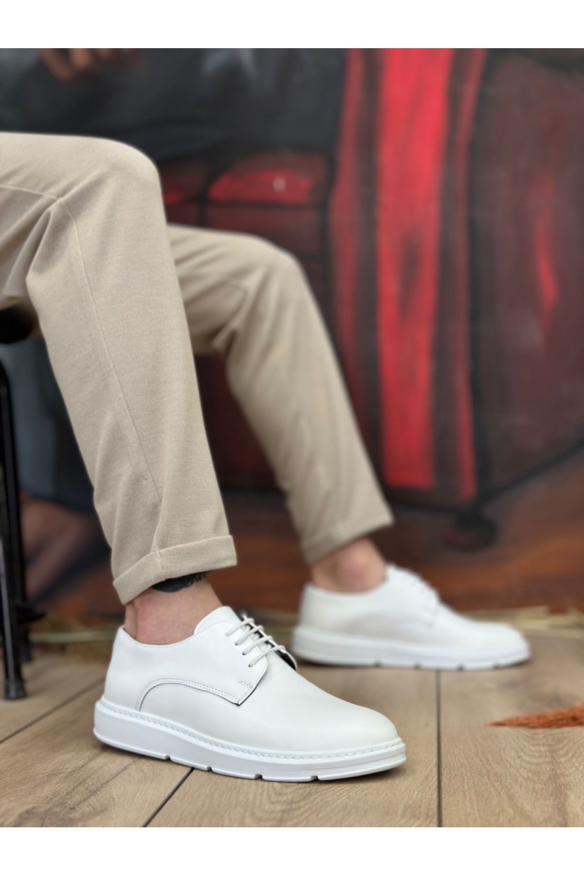 pabucmarketi Bağcıklı Casual Erkek Ayakkabı BEYAZ (BEYAZ TABAN)