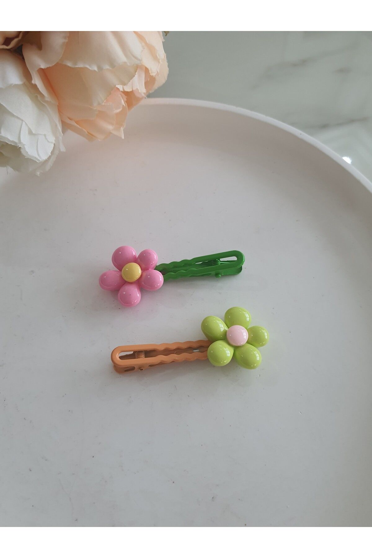 özlemmmoda Kız Bebek ve Çocuk Tokası 2 li yeşil ve pembe