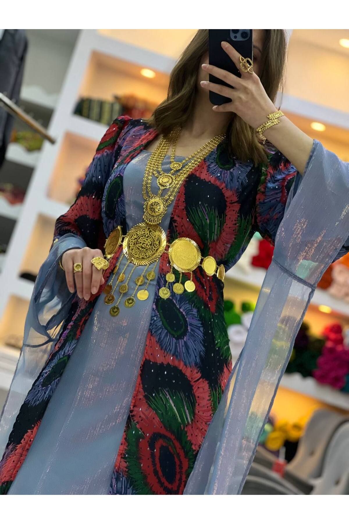 SOLİN YÖRESEL Kadın Yöresel Elbise Düğünlük Kaftan Abiye İki Parça (Görseldeki Aksesuarlar Dahil Değildir)