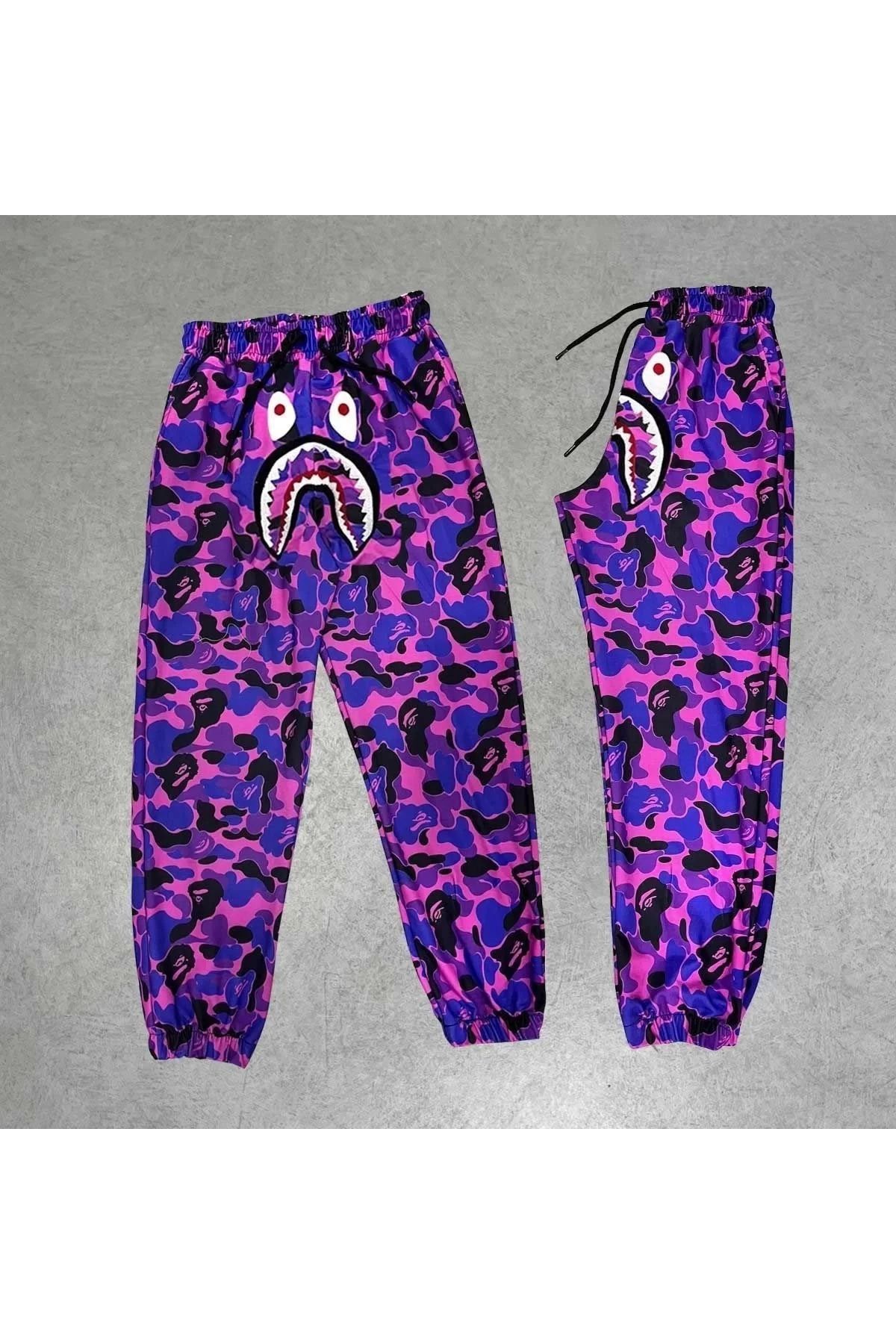 CVS İki İplik Mevsimlik Bape Nakişli Eşofman Pantolon - Mor