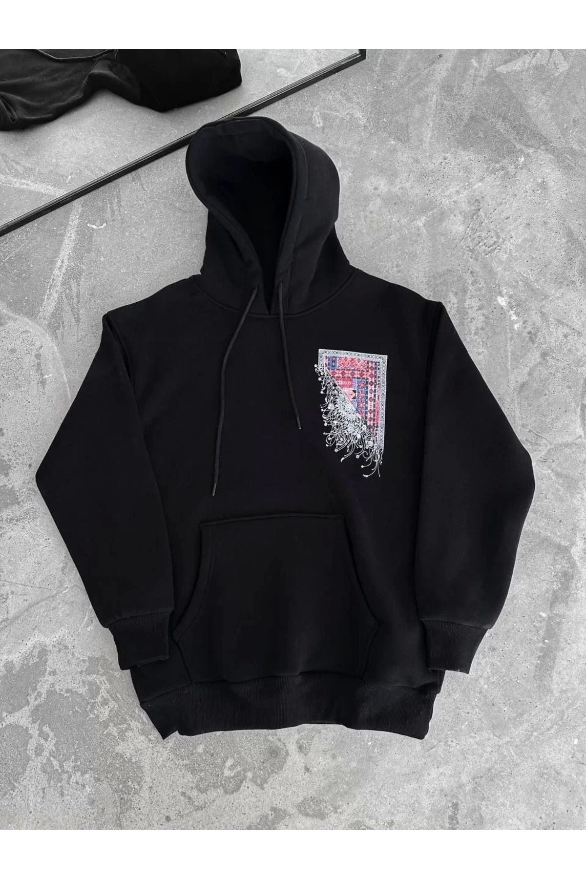 CVS Uzun Kol Kapüşonlu Ön Ve Arka Baskılı SweatShirt - Siyah