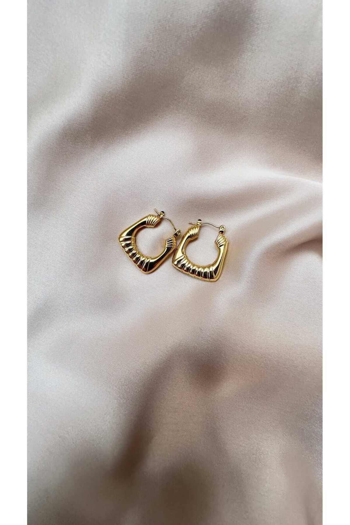 SEZGİLİ Vintage Geometrik Altın Tasarım Çelik Küpe Anneler Günü Küpe