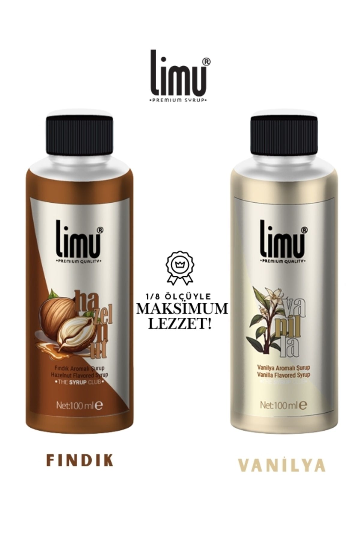limu Fındık ve Vanilya Aromalı Şurup Yüksek Aromalı Deneme Seti 2x100 ml