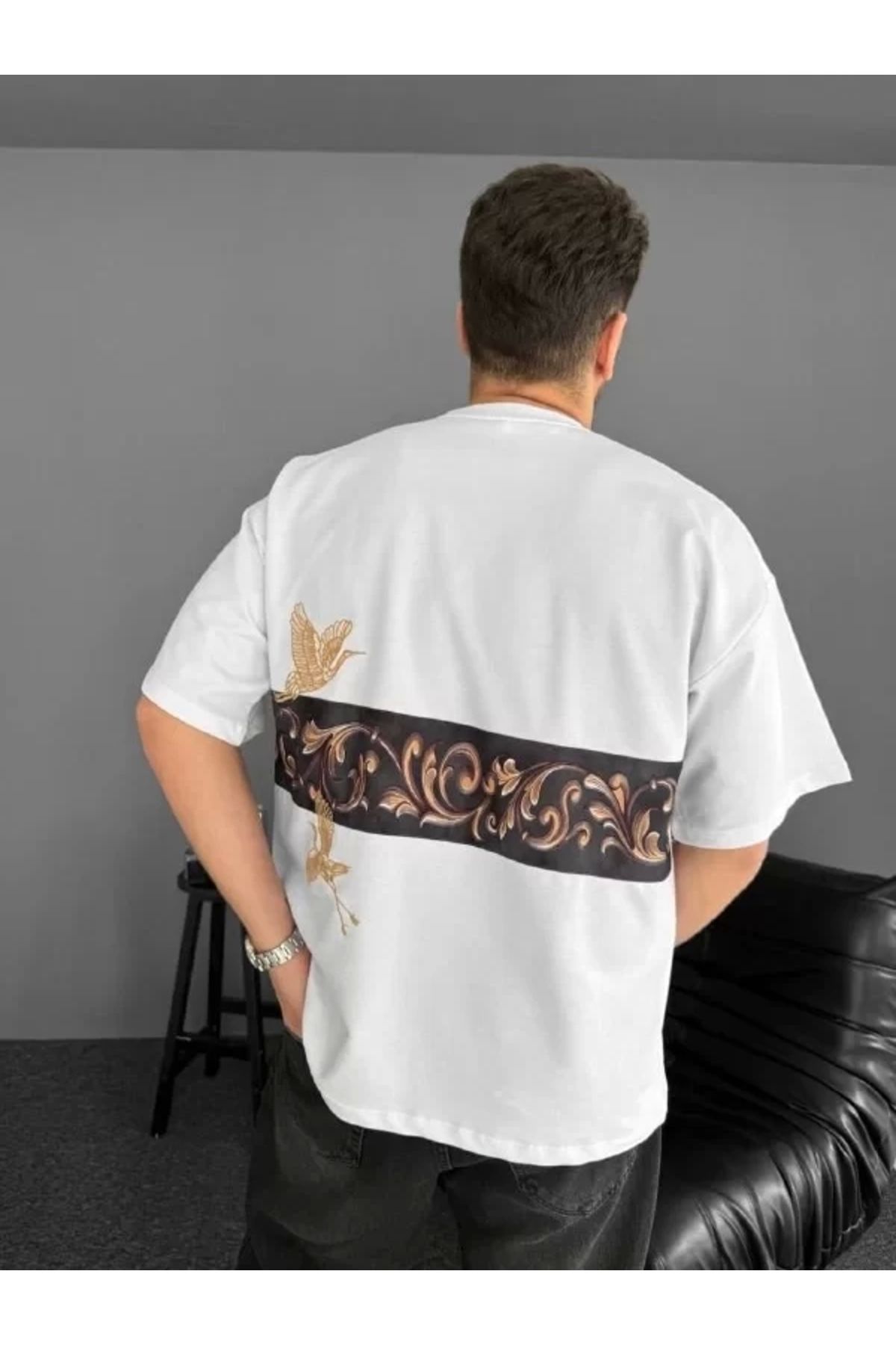 CVS Ön ve Arka Baskılı Oversize Bisiklet Yaka T-shirt - Beyaz