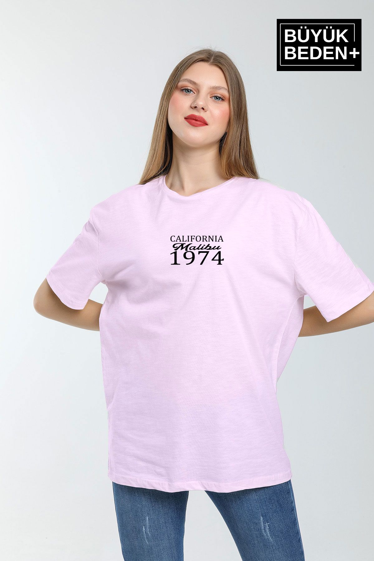Superlife Süperlife Kadın Büyük Beden California 1974 Baskılı Bisiklet Yaka Tshırt SPR25BTSK06