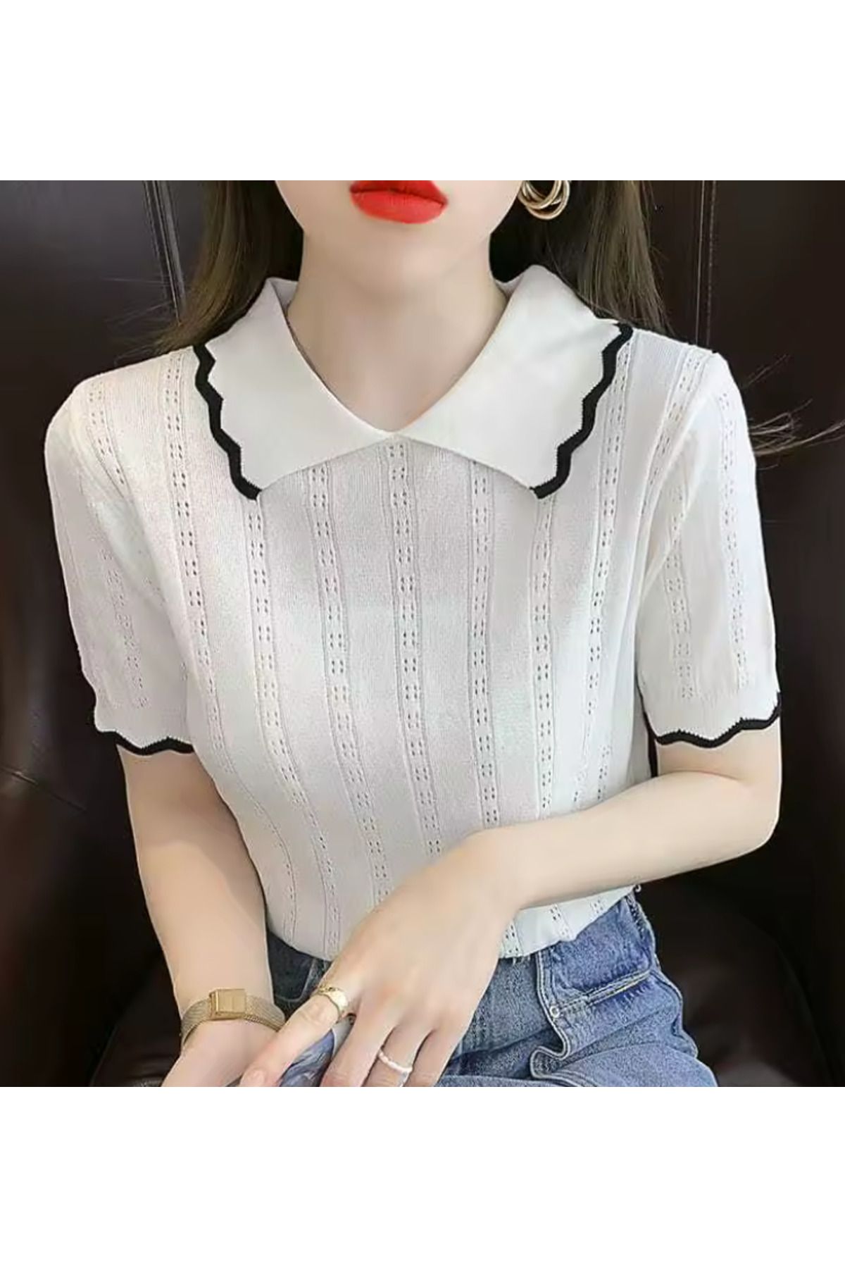 banessa Bebe Yaka Triko Kadın T-Shirt