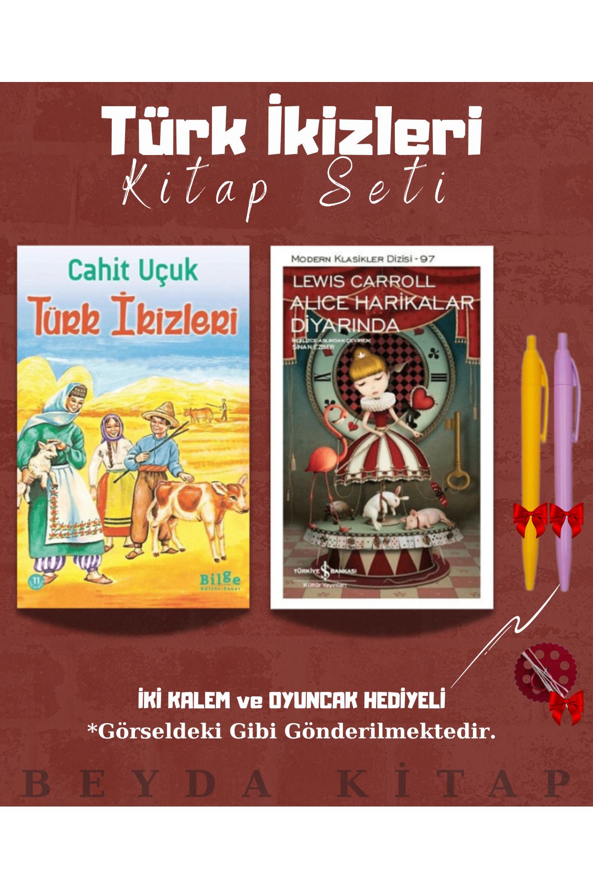 Bilge Kültür Sanat Türk İkizleri - Alice Harikalar Diyarında- Cahit Uçuk - Kitap Seti - Kalem ve Oyuncak Hediyeli
