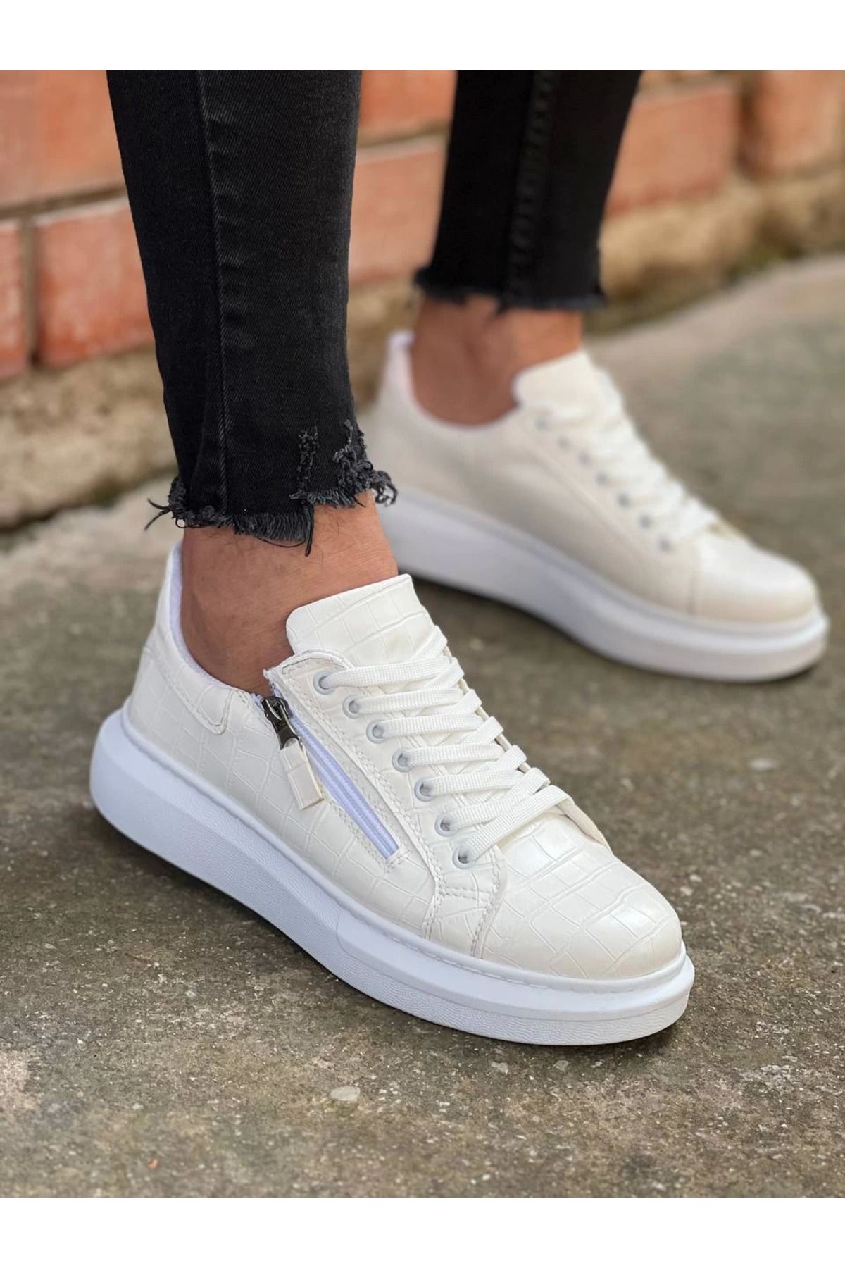 Shop58 Beyaz Fermuar Ve Bağcıklı Günlük Erkek Ayakkabı
