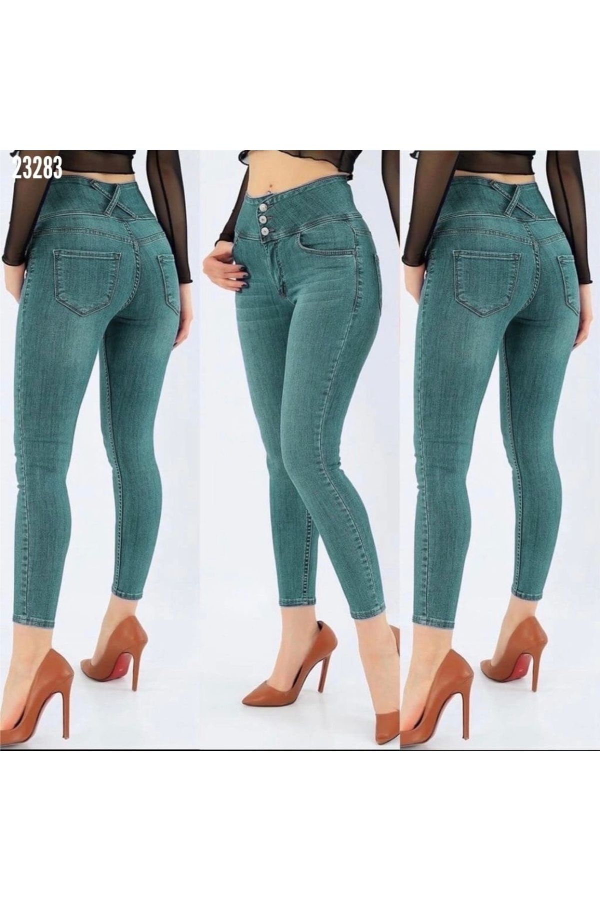 nedo7 Yüksek Bel Likralı Jean Pantolon 90 Cm