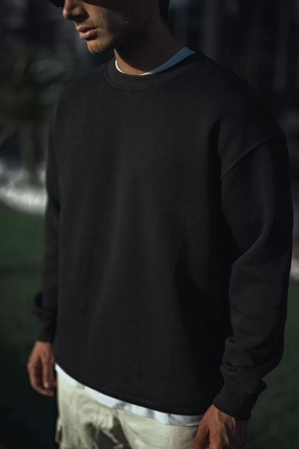 CVS Kışlık Bisiklet Yaka Üç İplik Basic SweatShirt - Siyah