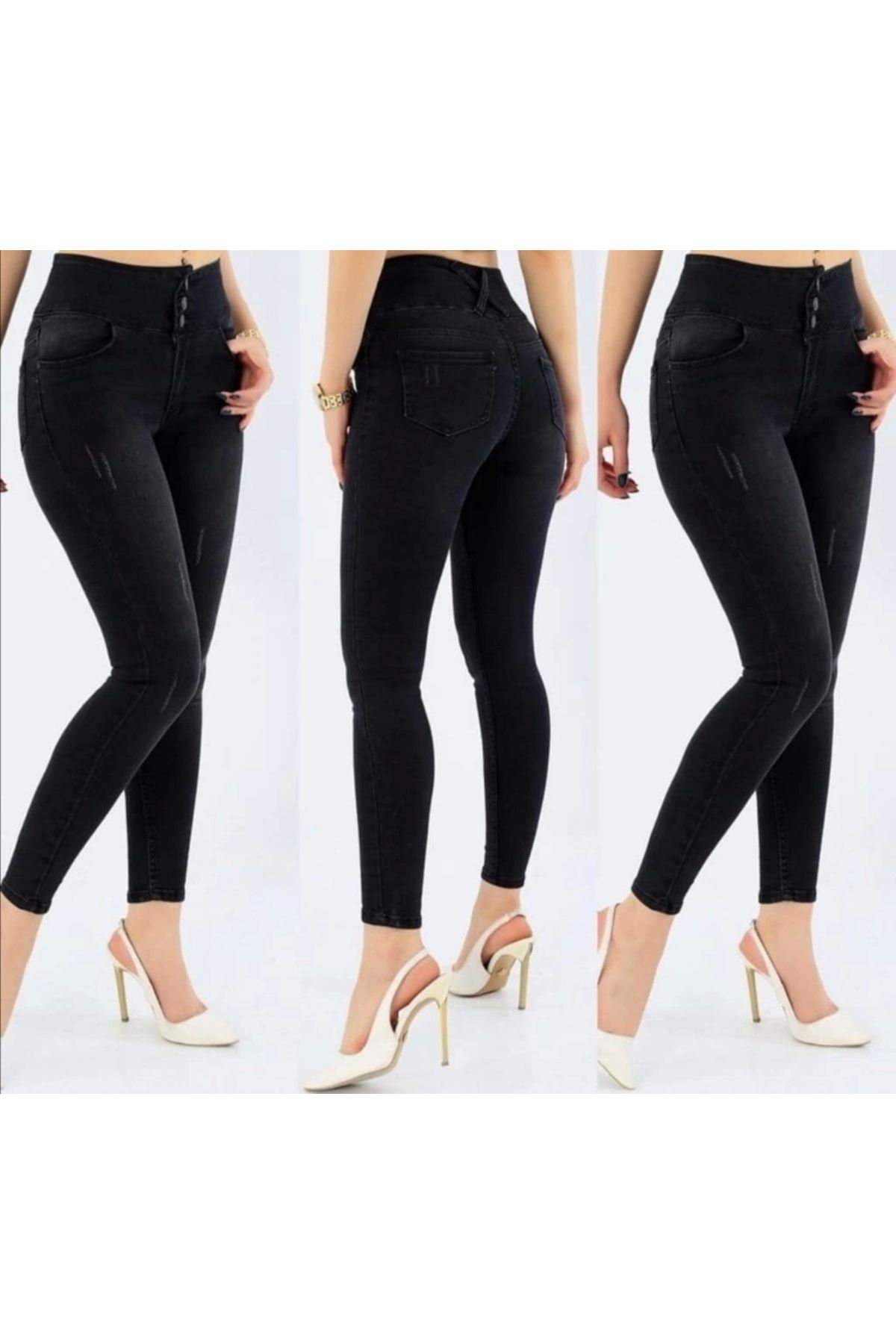 nedo7 Yüksek Bel Likralı Jean Pantolon 90 Cm
