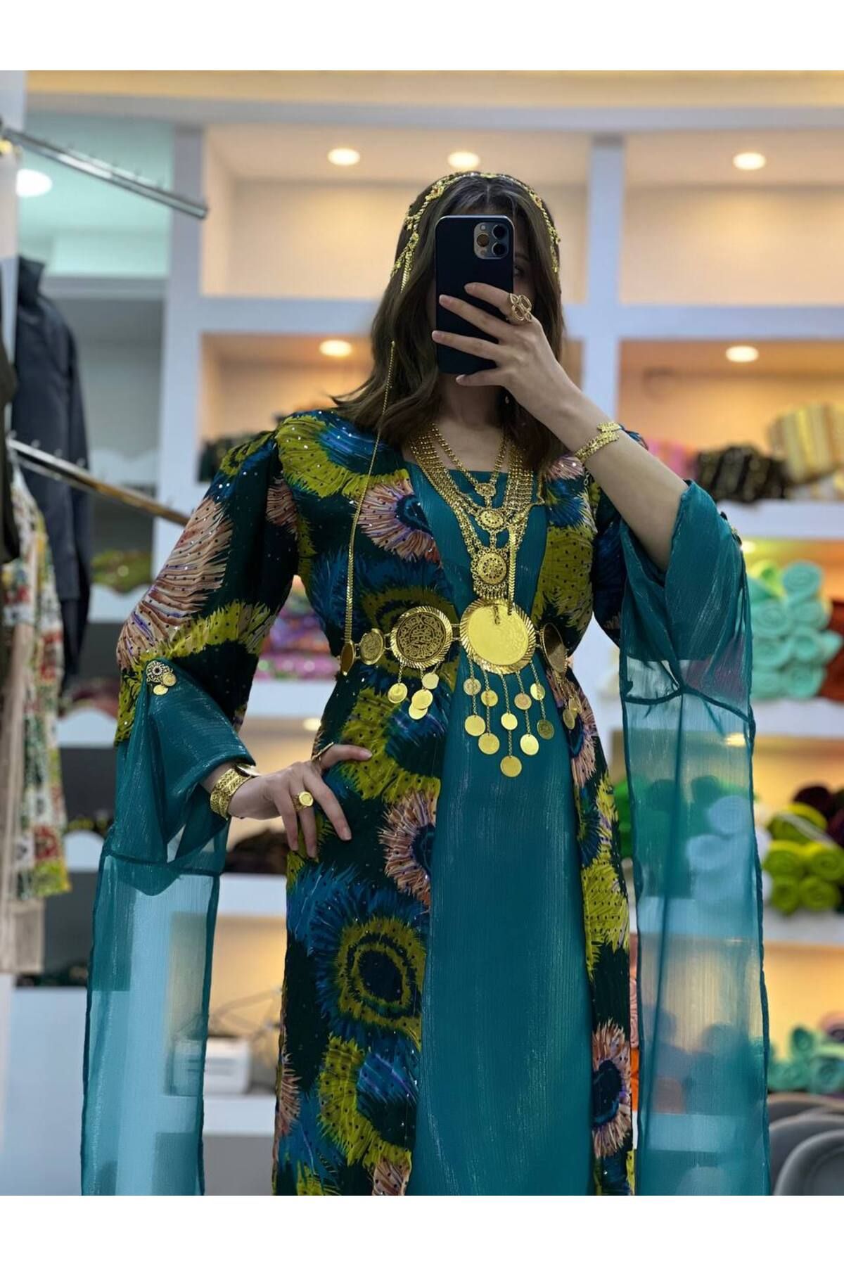 SOLİN YÖRESEL Kadın Yöresel Elbise Düğünlük Kaftan Abiye İki Parça (Görseldeki Aksesuarlar Dahil Değildir)