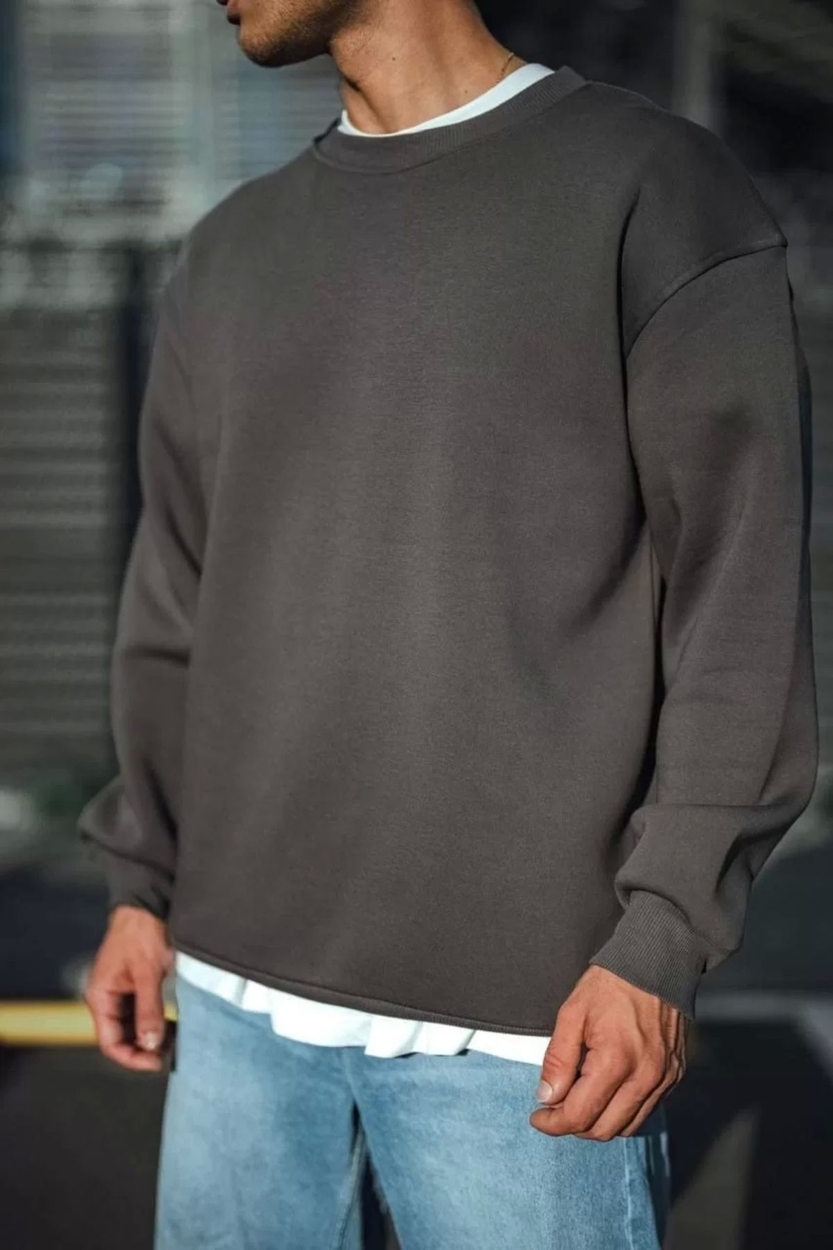 CVS Kışlık Bisiklet Yaka Üç İplik Basic SweatShirt - Antrasit