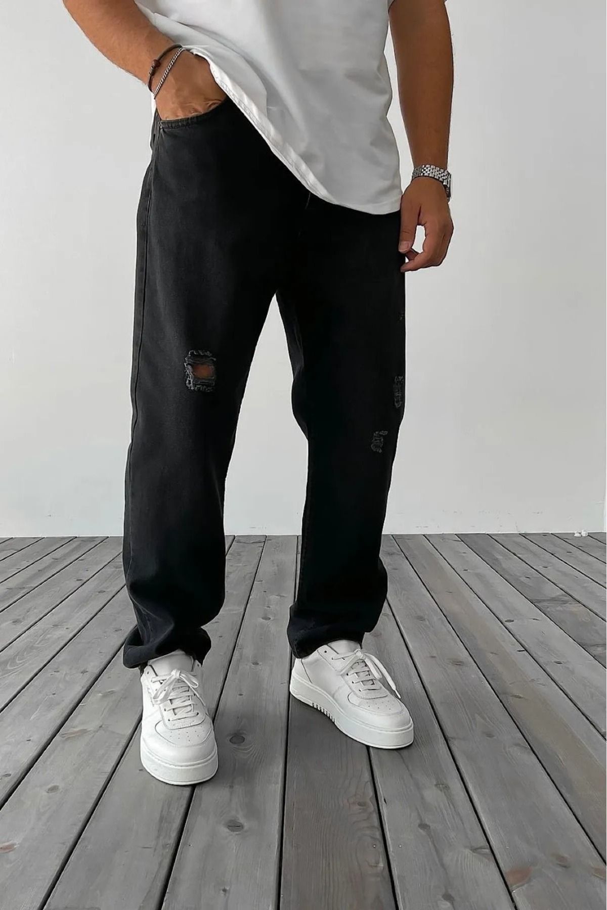 G Wear Baggy Rahat Kalıp Siyah Kot Pantalon