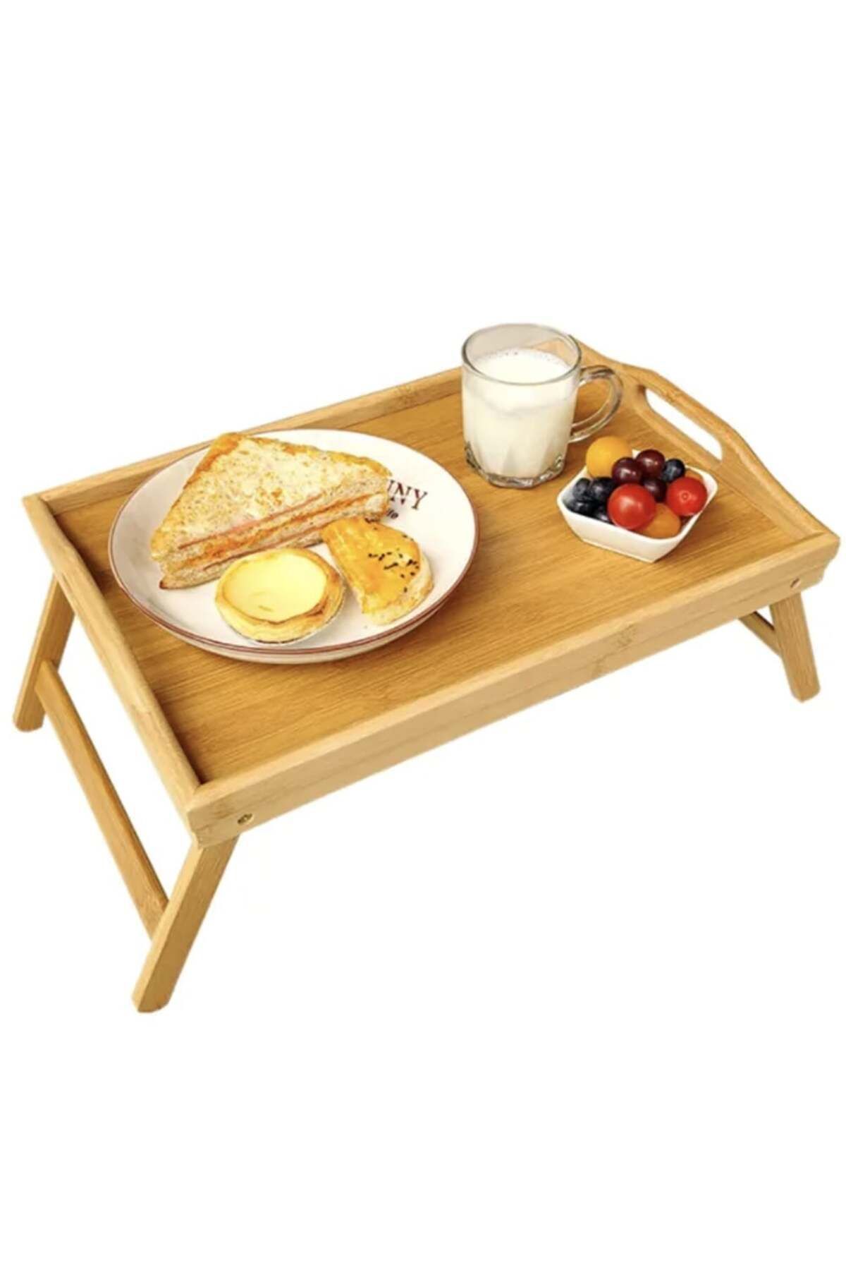 PUFO Tavă De Mic Dejun Cu Mânere Din Bambus Pentru Servit În Pat Cu Picioare Pliabile, 50 X 30 Cm, Maro - One Size