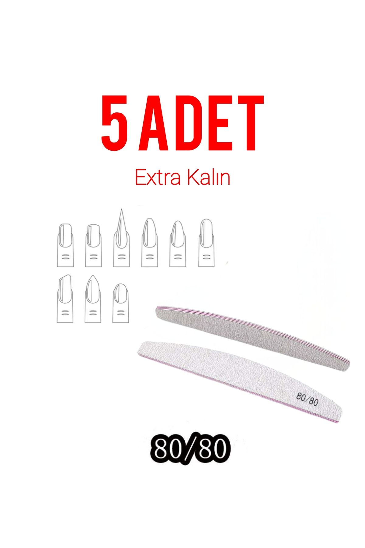 Beauty Box 5 Adet Profesyonel Tırnak Törpüsü Yarım Ay Kolay Tutuş Ergonomik Tasarım Extra Kalın #80 Grit