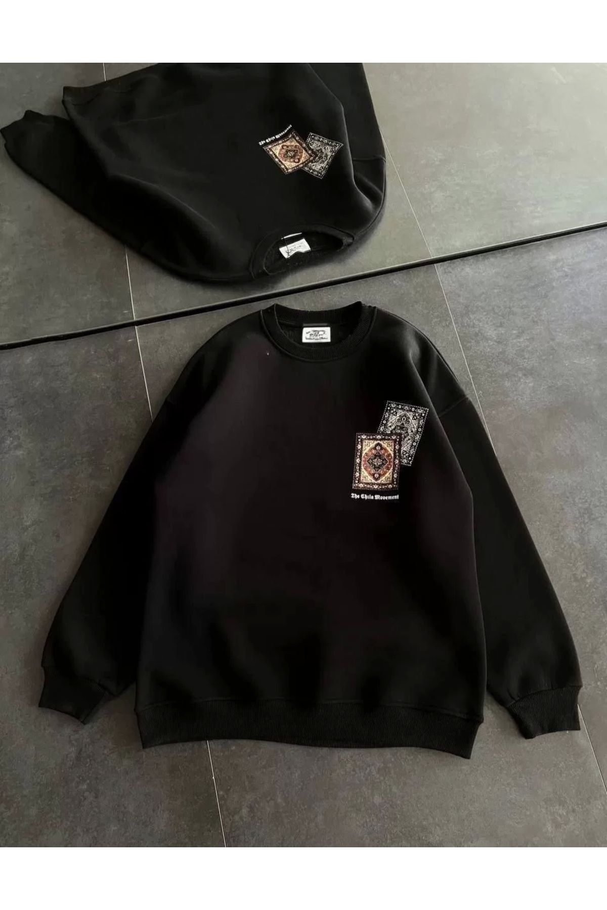 CVS Kadın Bisiklet Yaka Baskılı SweatShirt - Siyah