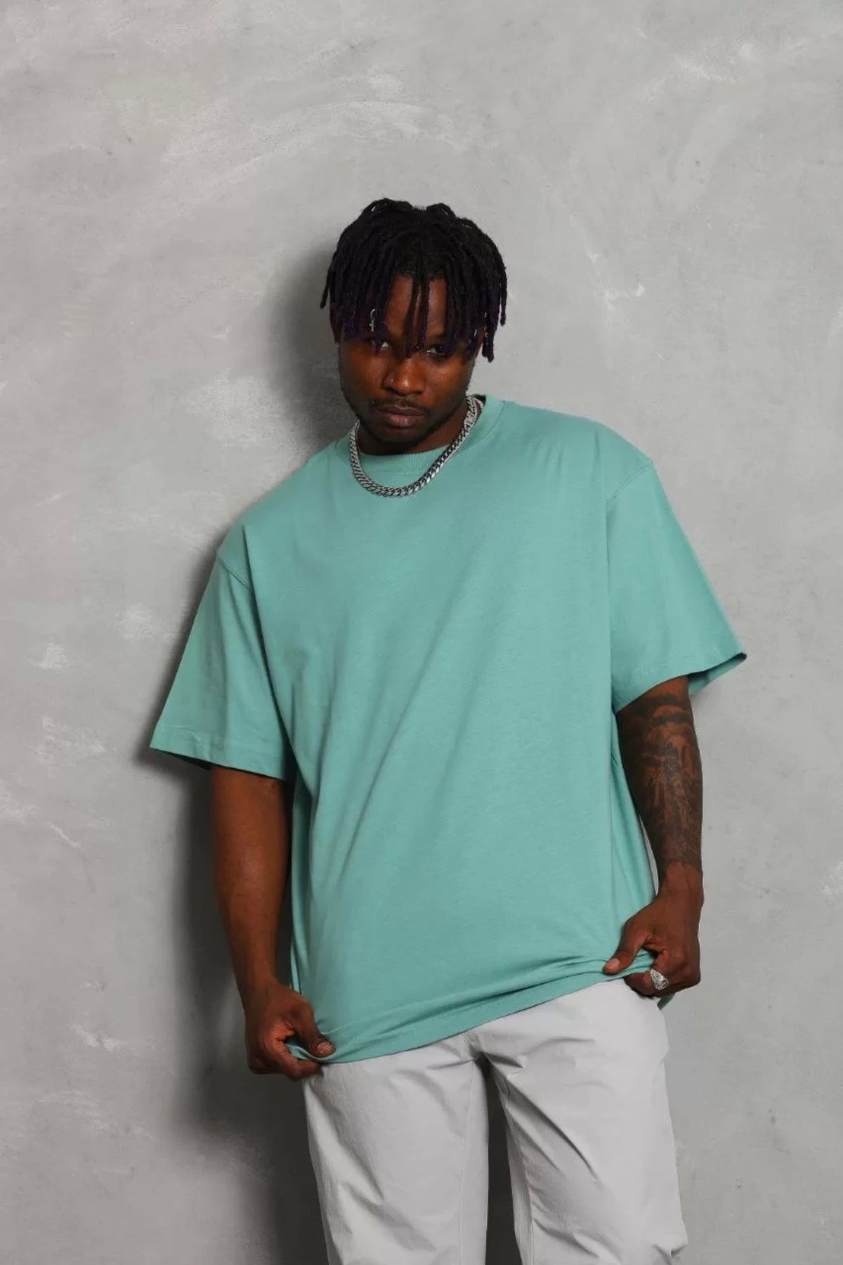CVS Unisex Oversize Düz Bisiklet Yaka T-Shirt - Mint Yeşili