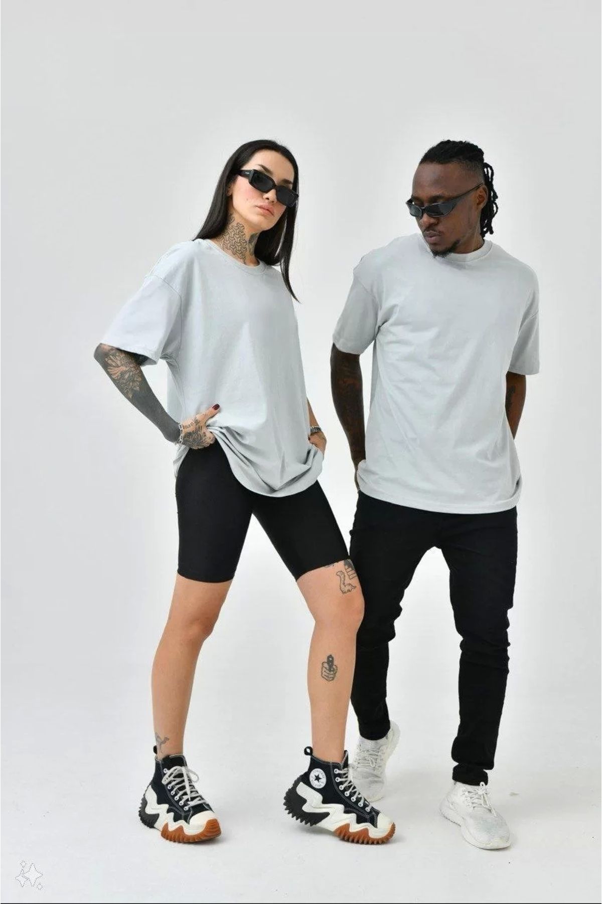 CVS Unisex Basic Bisiklet Yaka Oversize T-Shirt - Boyalı Gri