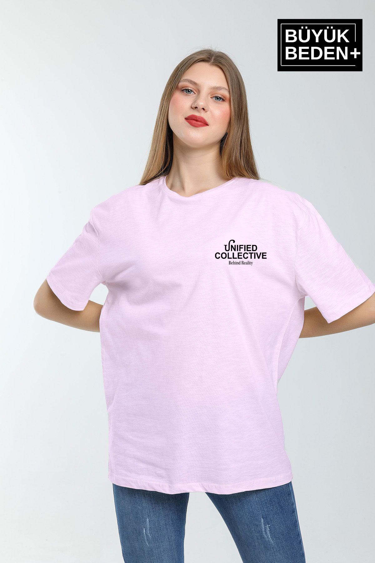 Superlife Süperlife Kadın Büyük Beden Unified Collective Baskılı Bisiklet Yaka Tshırt SPR25BTSK905
