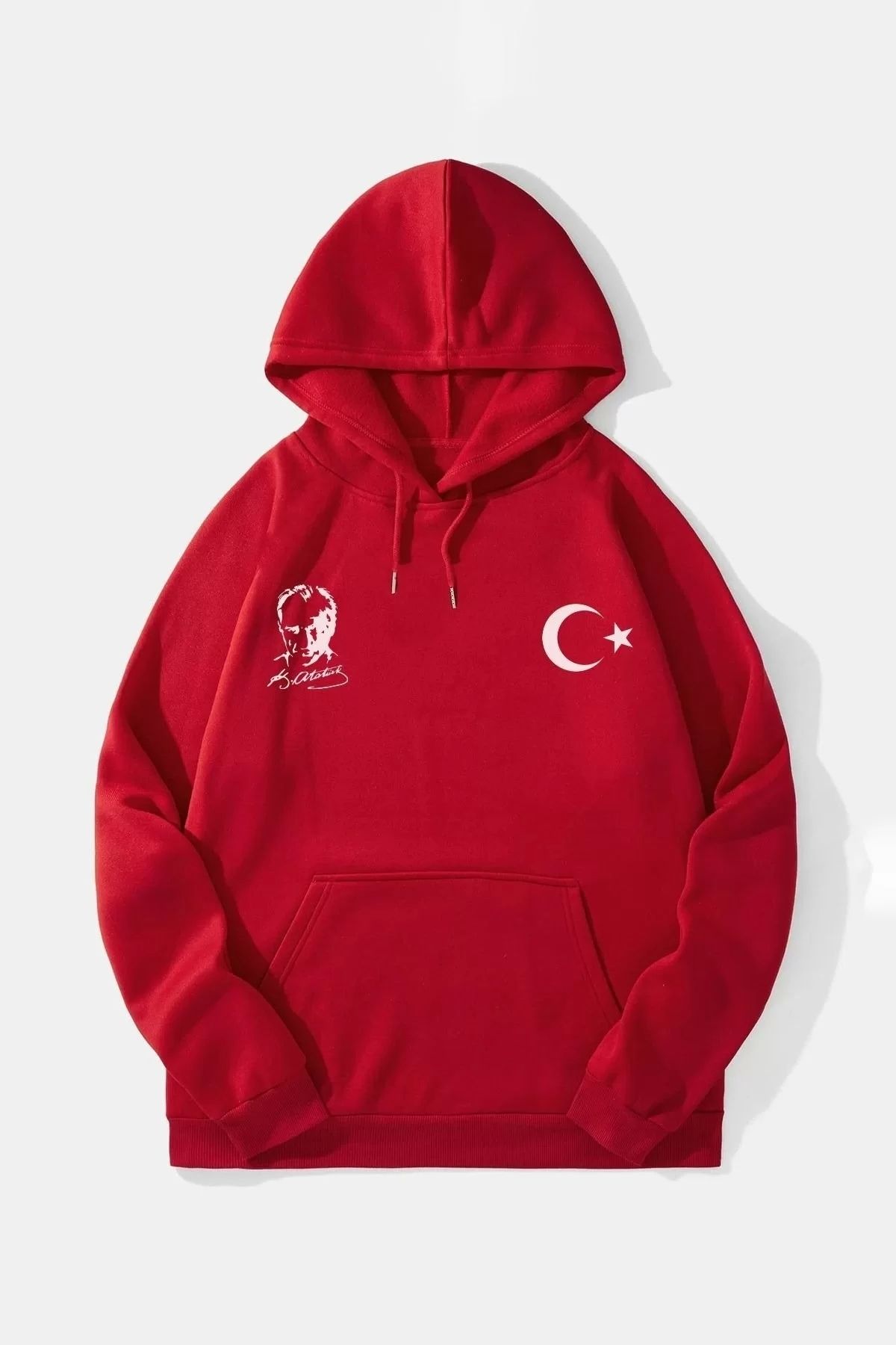 CVS 10 Kasıma Özel Üç İplik Kapüşonlu Baskılı SweatShirt - Kırmızı