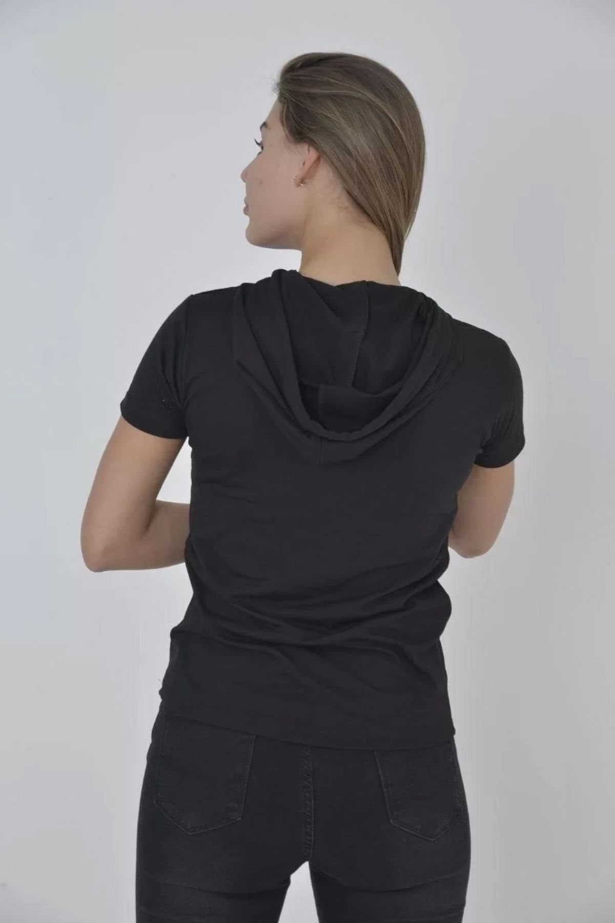 CVS Kadın Kapşonlu Slim Fit T-shirt - Siyah