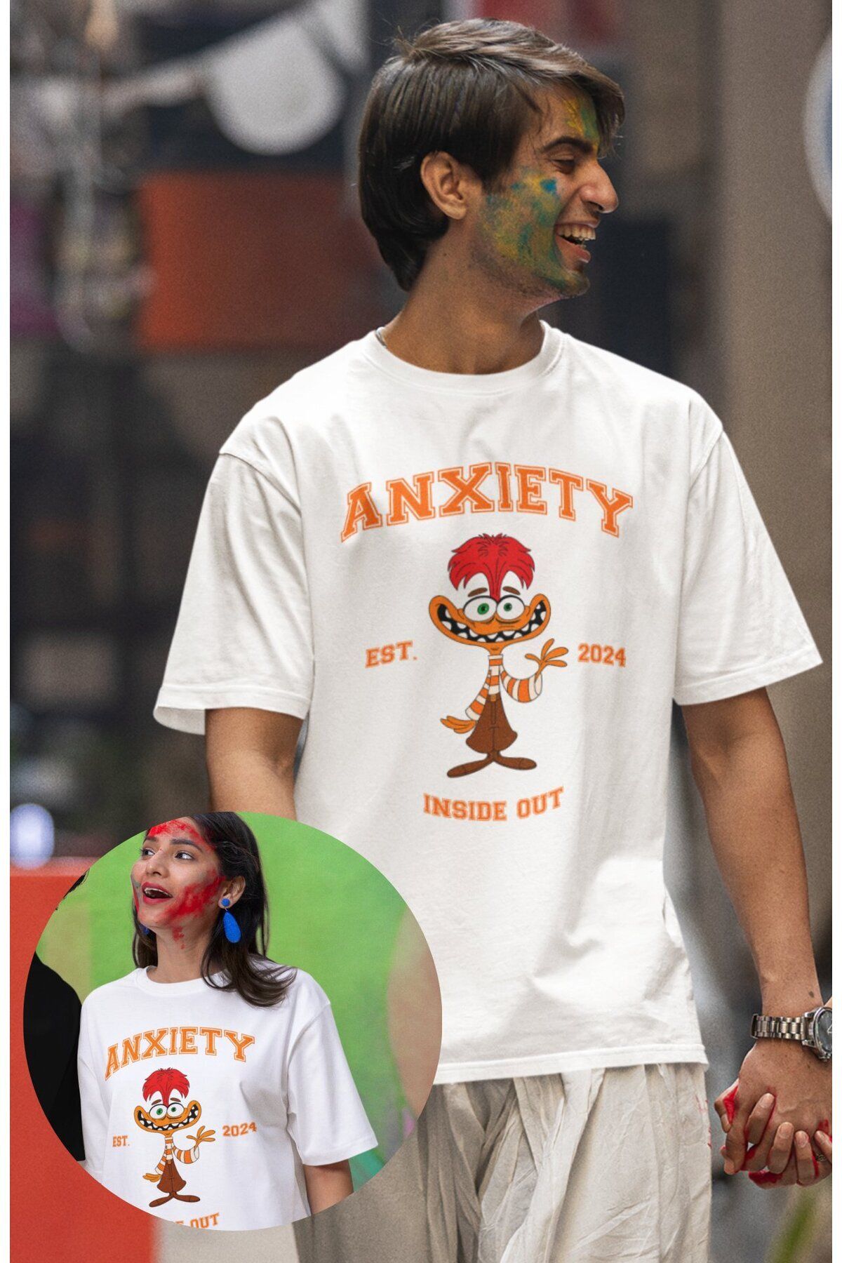 CNGZSHOP Unisex Insi.de Out Anxiety Baskılı T-shirt, Oversize Ters Yüz Animasyon Film Temalı Tişört