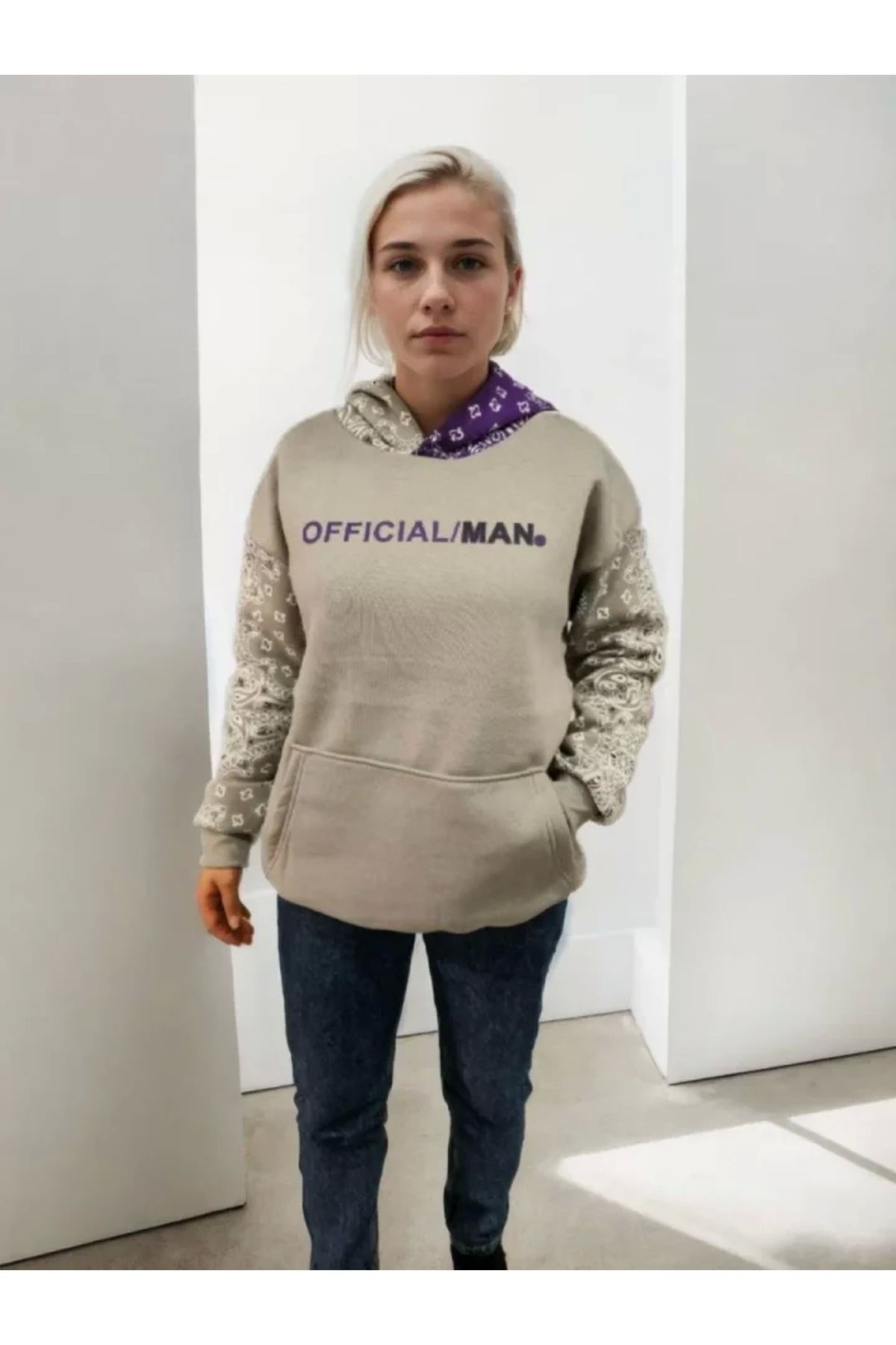 nedo7 Baskılı Kapüşonlu Sweatshirt - Gri