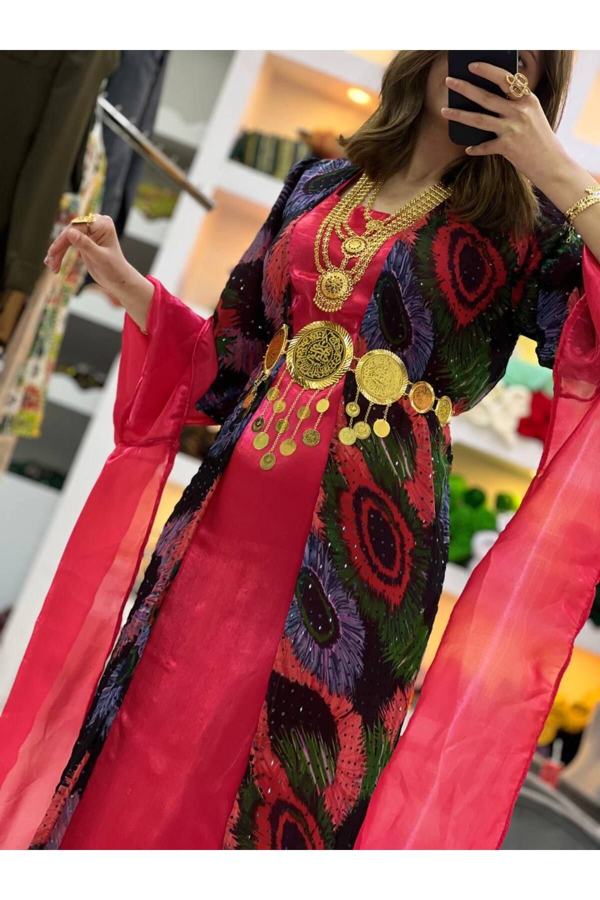 SOLİN YÖRESEL Kadın Yöresel Elbise Düğünlük Kaftan Abiye İki Parça (Görseldeki Aksesuarlar Dahil Değildir)