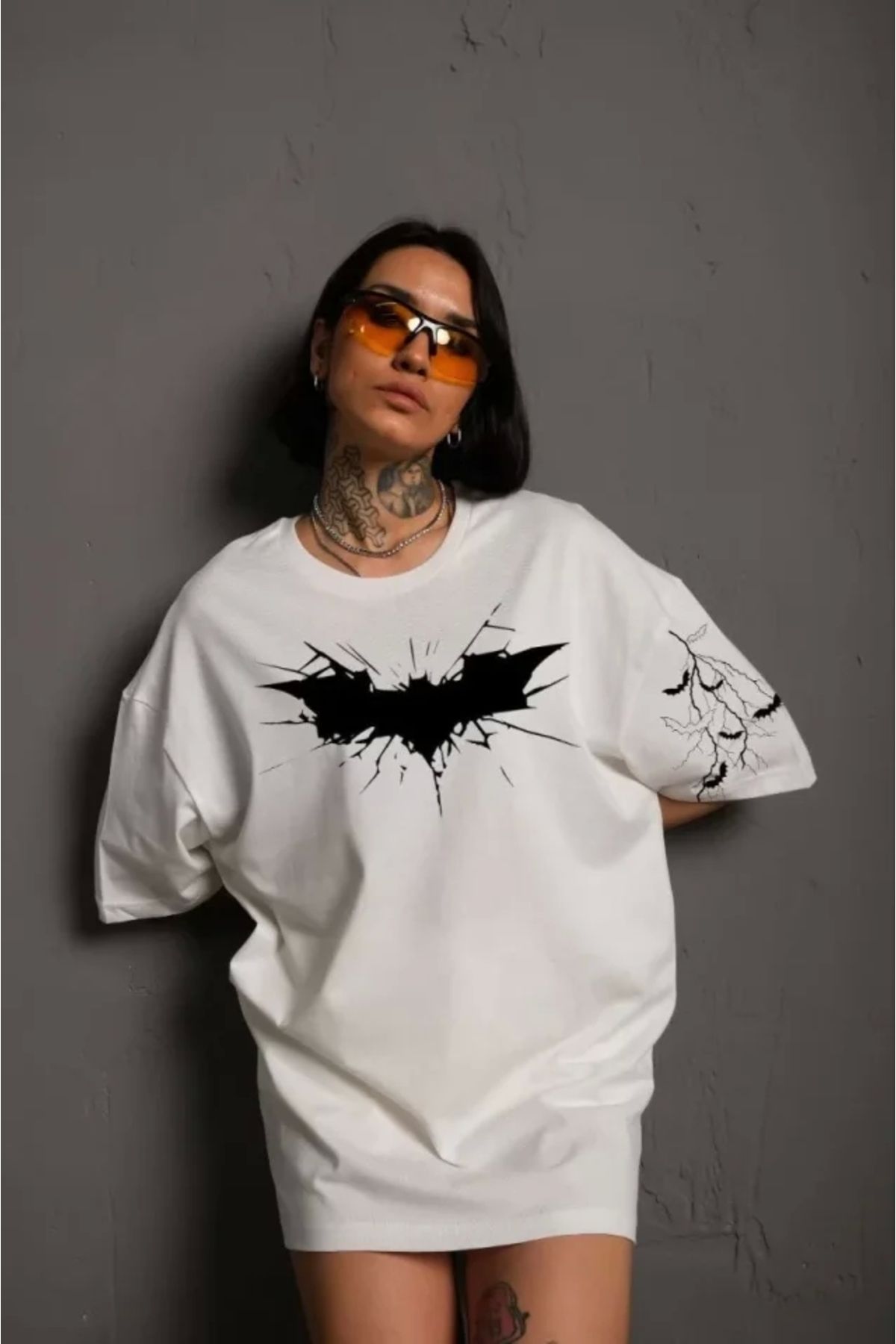 nedo7 Unisex Ön Ve Kol Baskılı Oversize T-shirt - Beyaz