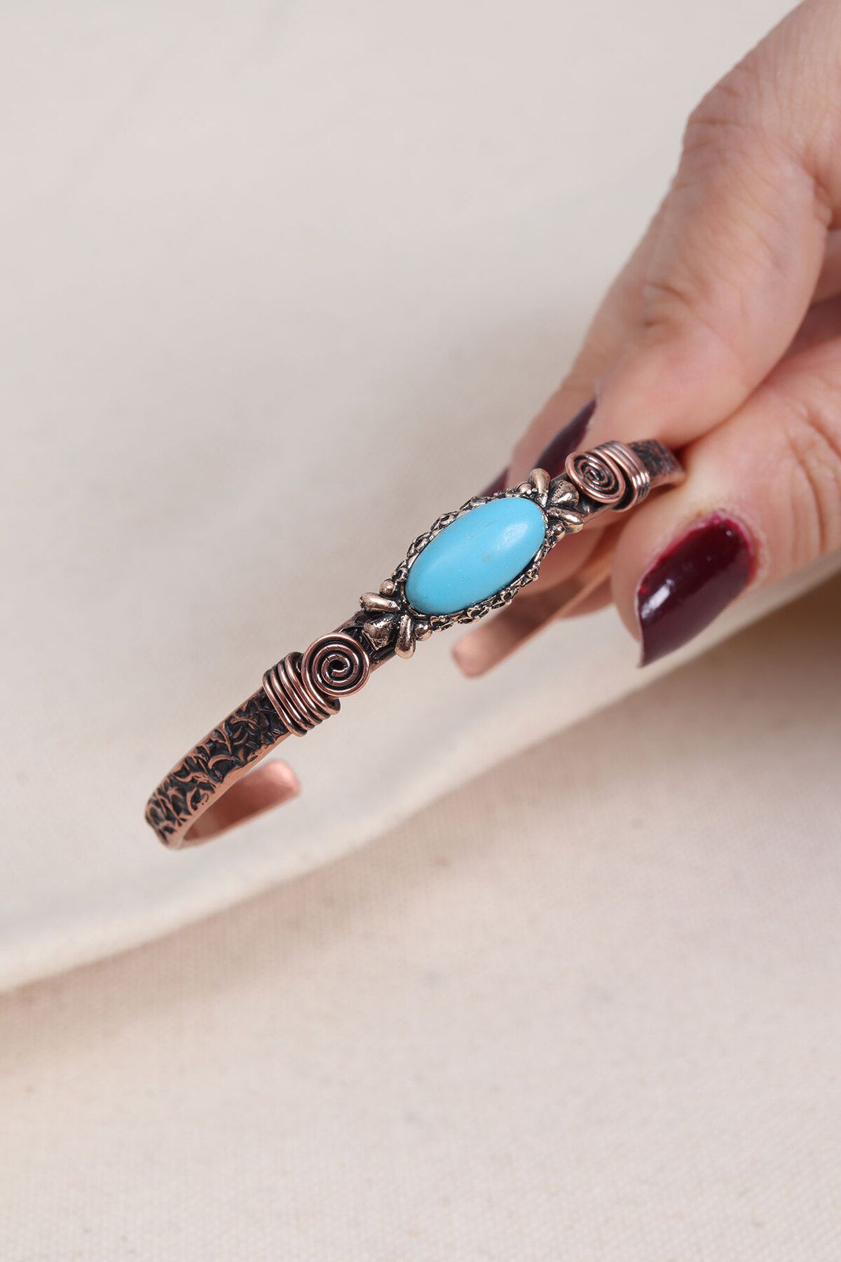 Süspüs Accessories Turkuaz Taşlı Otantik Bakır Bilezik