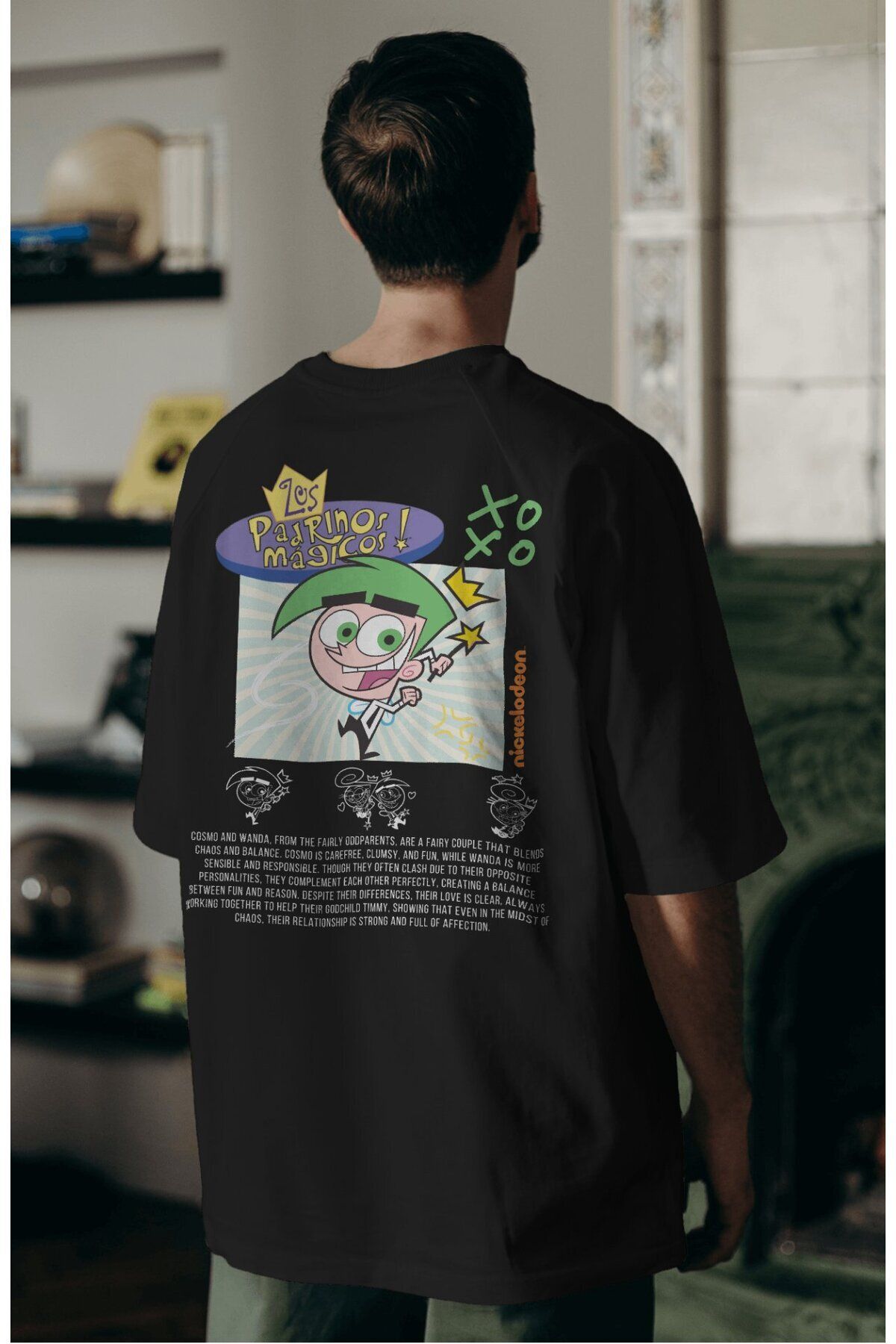 CNGZSHOP Cosmo Sırt Baskılı Couple Tişört, Oversize Çizgi Film Temalı Çift T-Shirt