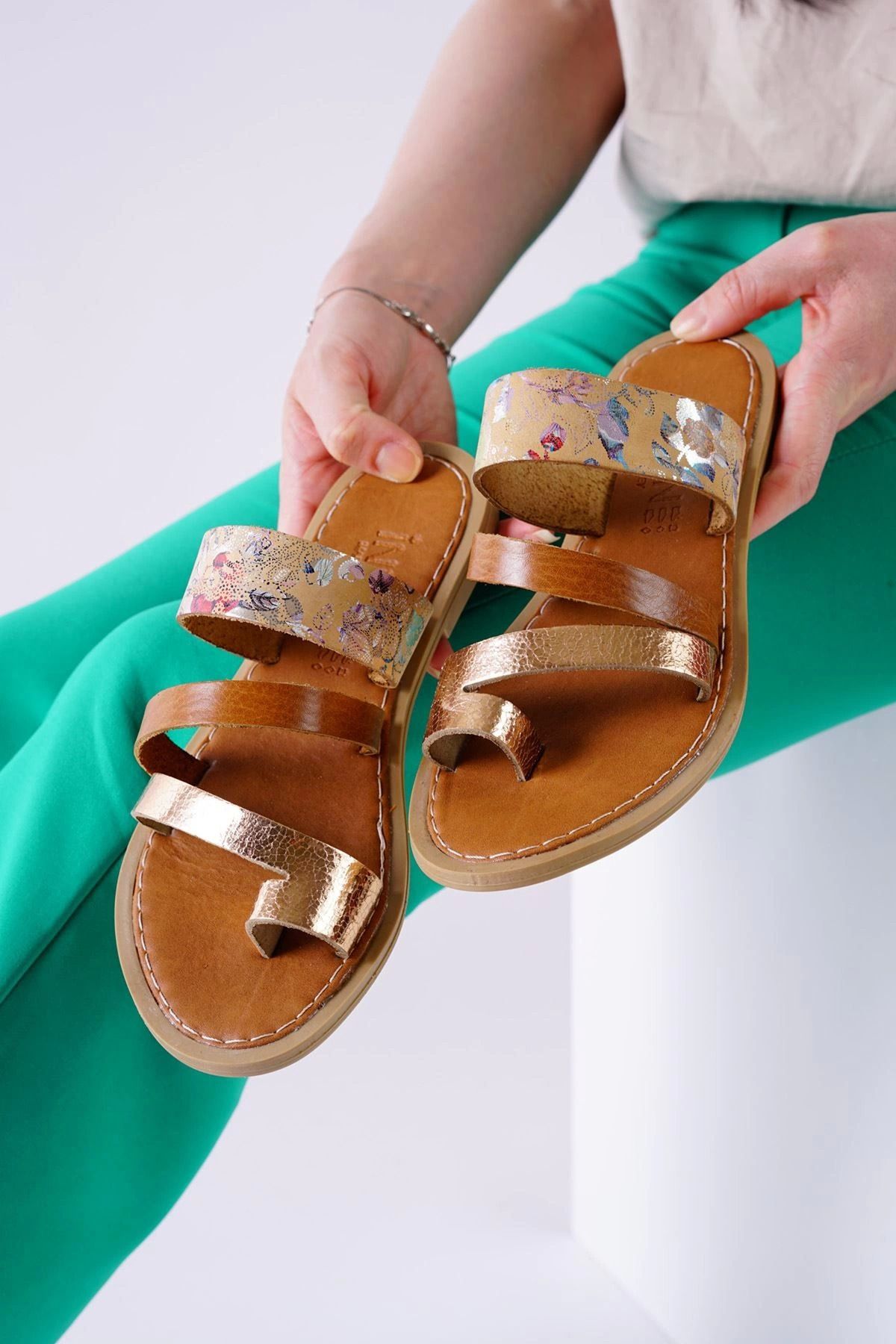 Shop58 Minne Taba Şeritli Cilt Terlik