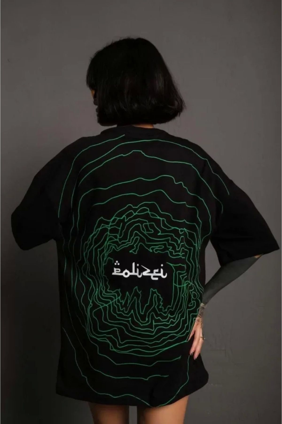 nedo7 Bisiklet Yakalı Sırt Baskılı Oversize T-Shirt - Siyah